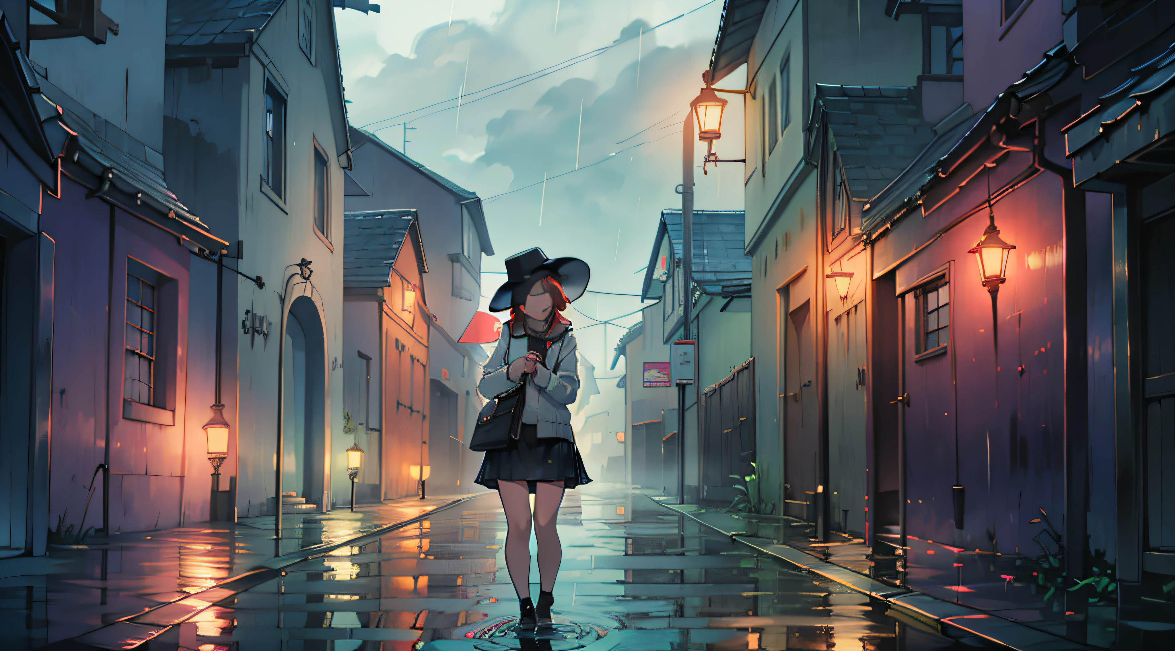 crossroad,The beautiful maiden closed her eyes and prayed,short skirt,redheadwear,the night,Get wet with rain,Fine to beautiful