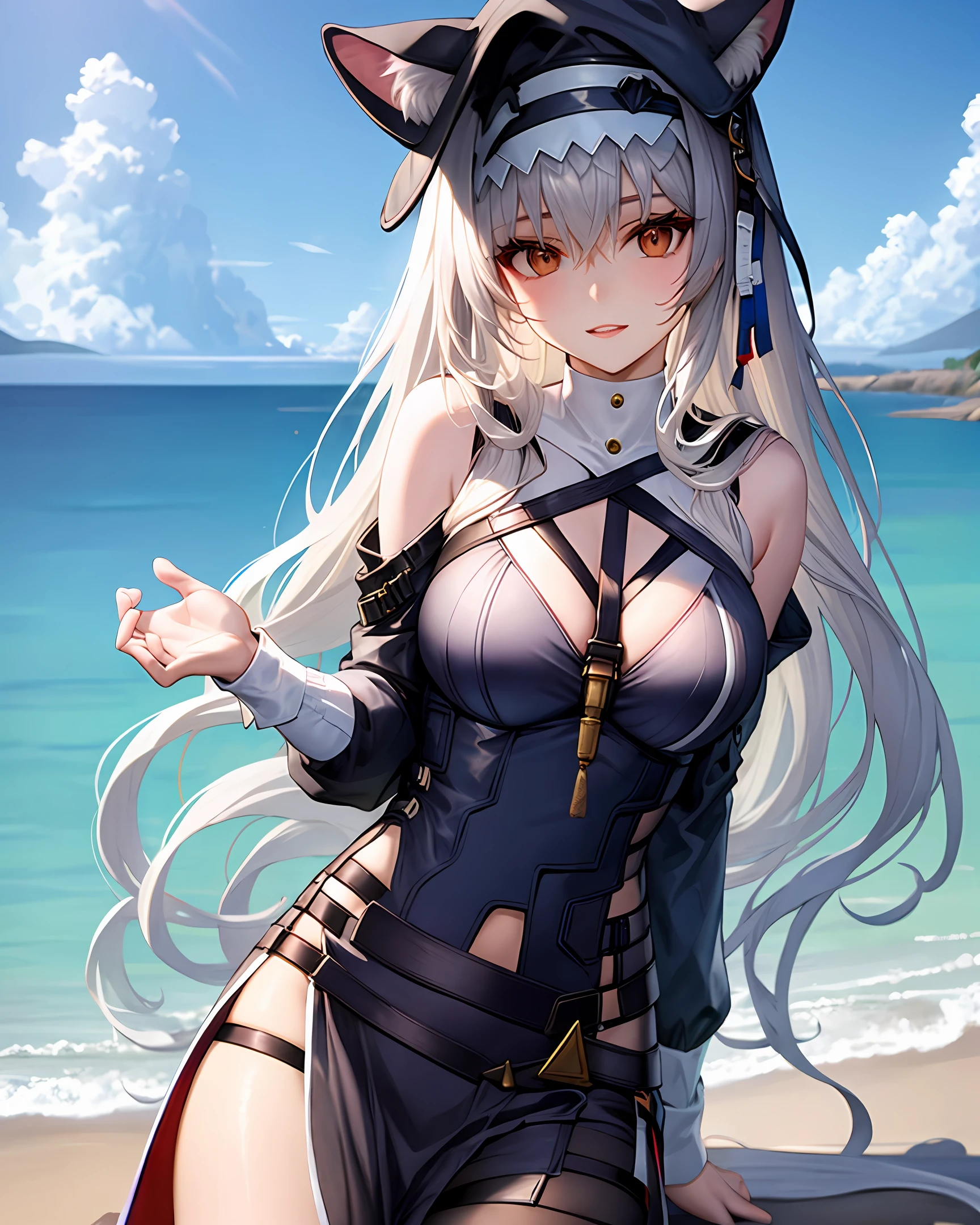 Long hair black leather suit bikini cat ears