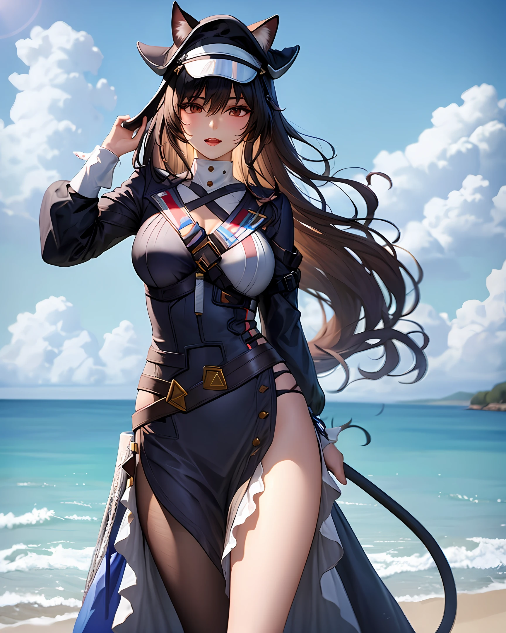 Long hair black leather suit bikini cat ears