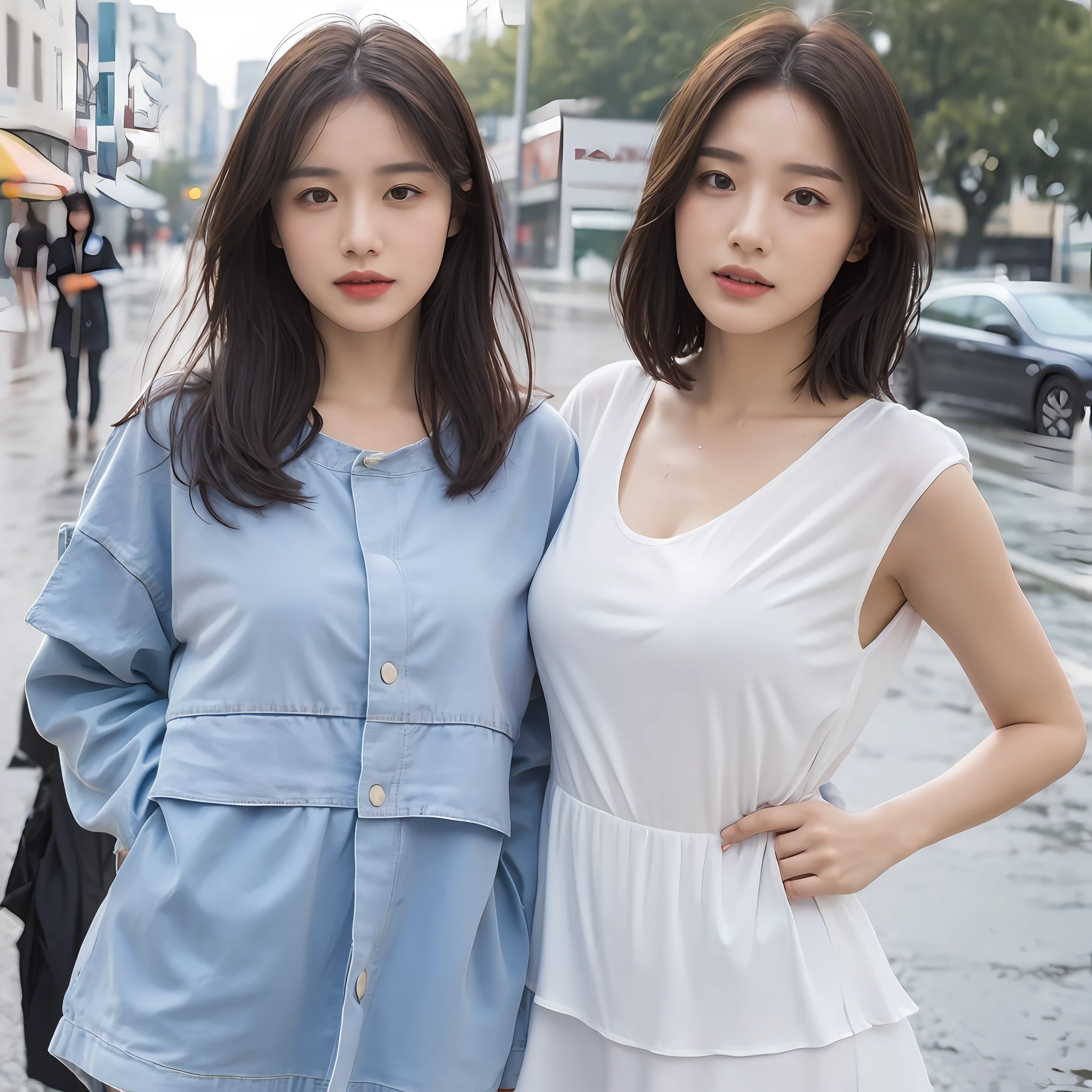 ((Best Quality, 8K, Masterpiece:1.3)), Focus: 1.2, Perfect Body Beauty: 1.4, Buttocks: 1.2, ((Layered Haircut, Breasts: 1.2)), (Wet Clothes: 1.1) , (Rain, Street:1.3), Bandeau Dress: 1.1, Highly Detailed Face and Skin Texture, Delicate Eyes, Double Eyelids, Whitened Skin, Long Hair
