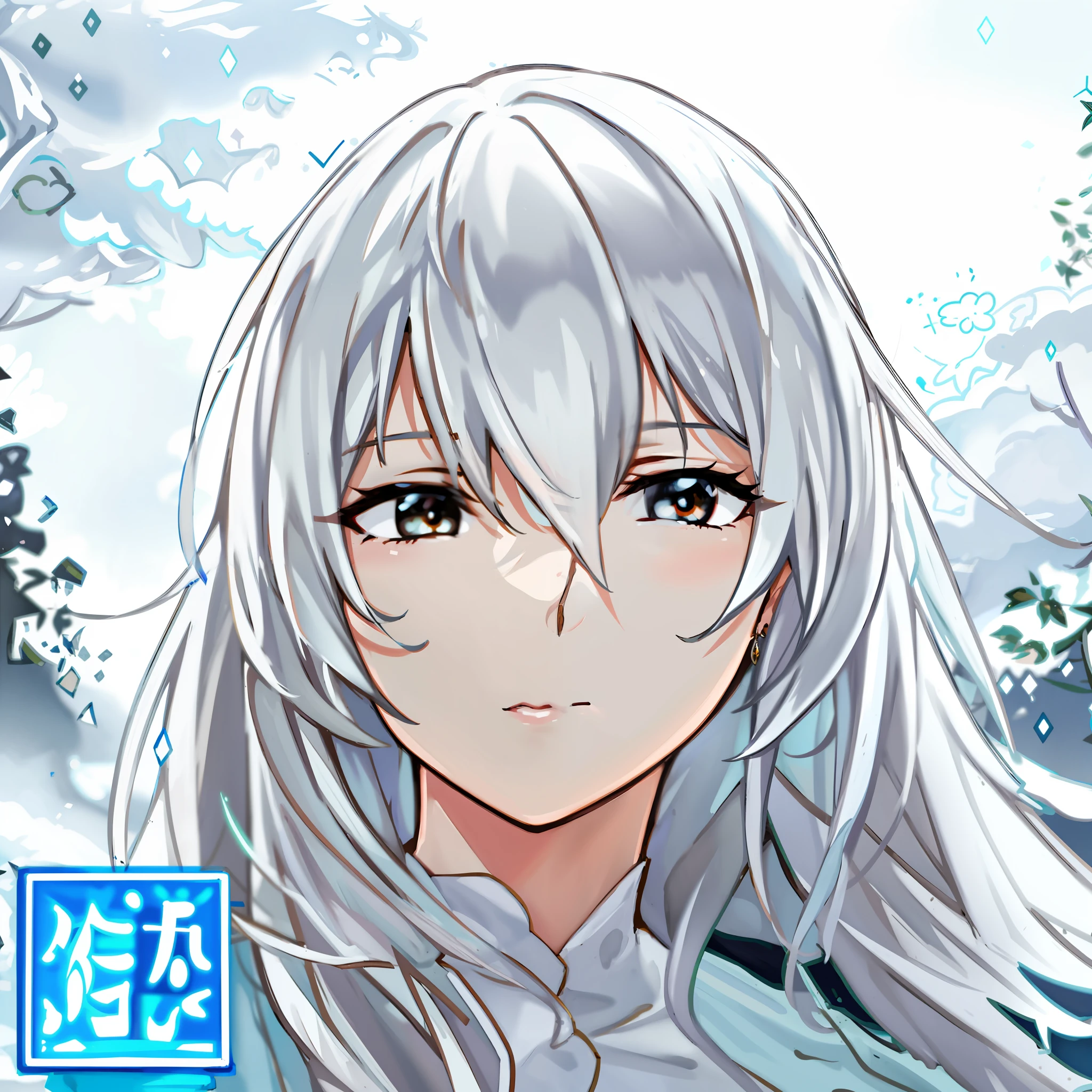 Anime girl with long white hair and white eyes in front of snow background, shikamimi, white-haired god, shikishi, inspired by Ma Yuanyu, silber hair, White-haired, white haired Cangcang, Kantai collection style, koyoharu gotouge, 8K!!, sakimi chan, from girls frontline, tsuaii