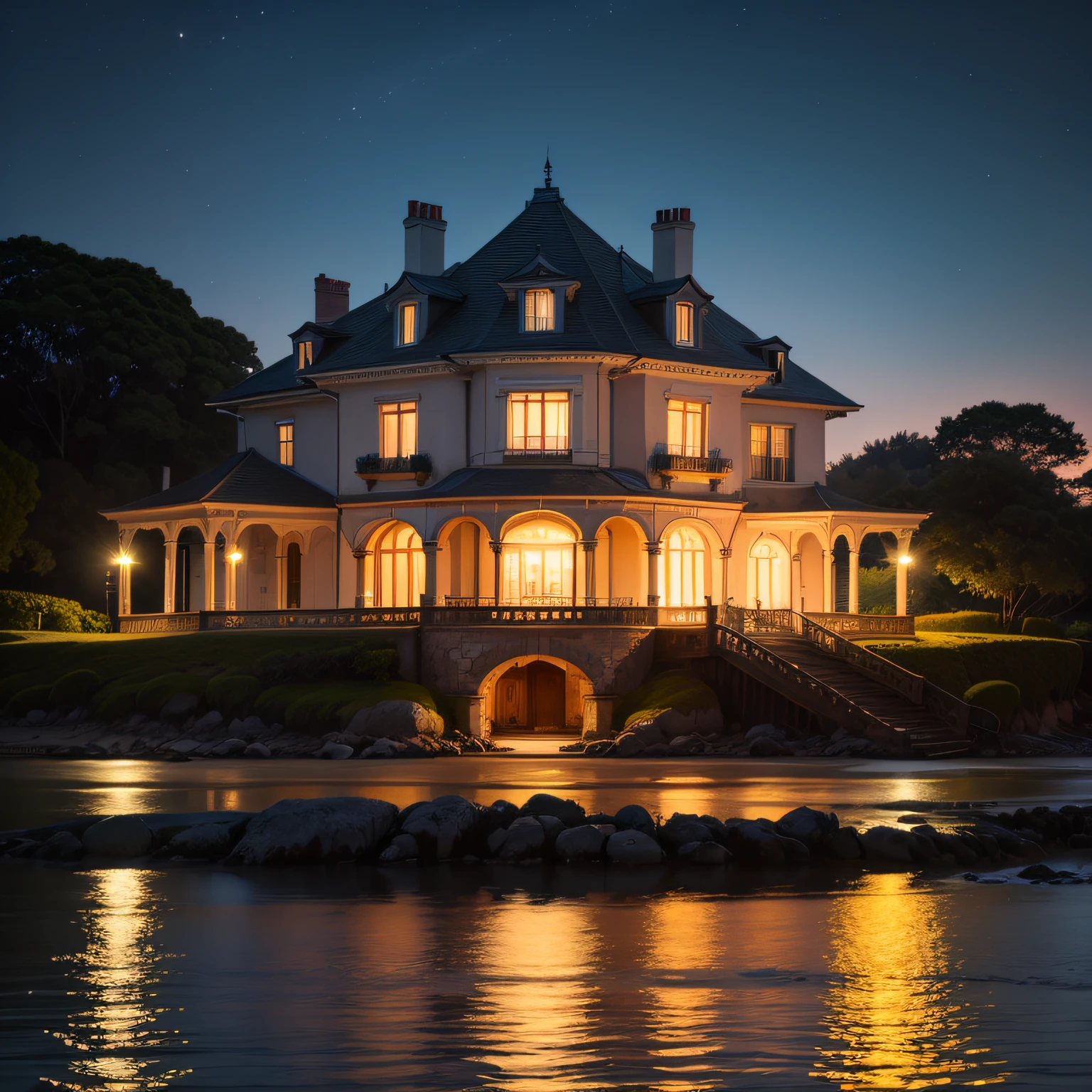 Night view of mansion by the sea --auto