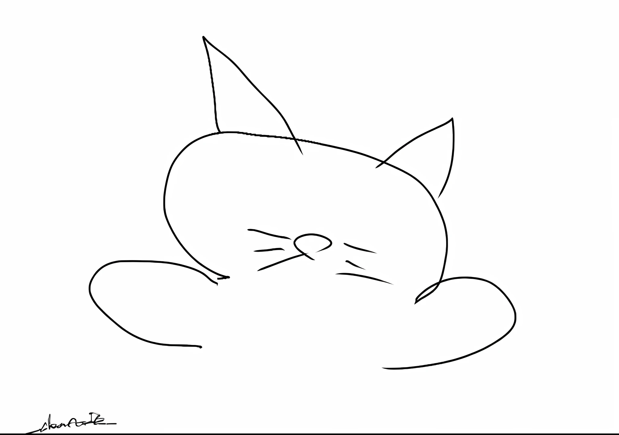 Drawing of a cat with a big nose and tail, simple line art, illustration of a cat on it, Thick line art, cat design, thick line drawing, minimalist line drawing,  Cat face, line-drawing, Cat head, anime cat,cute little,
