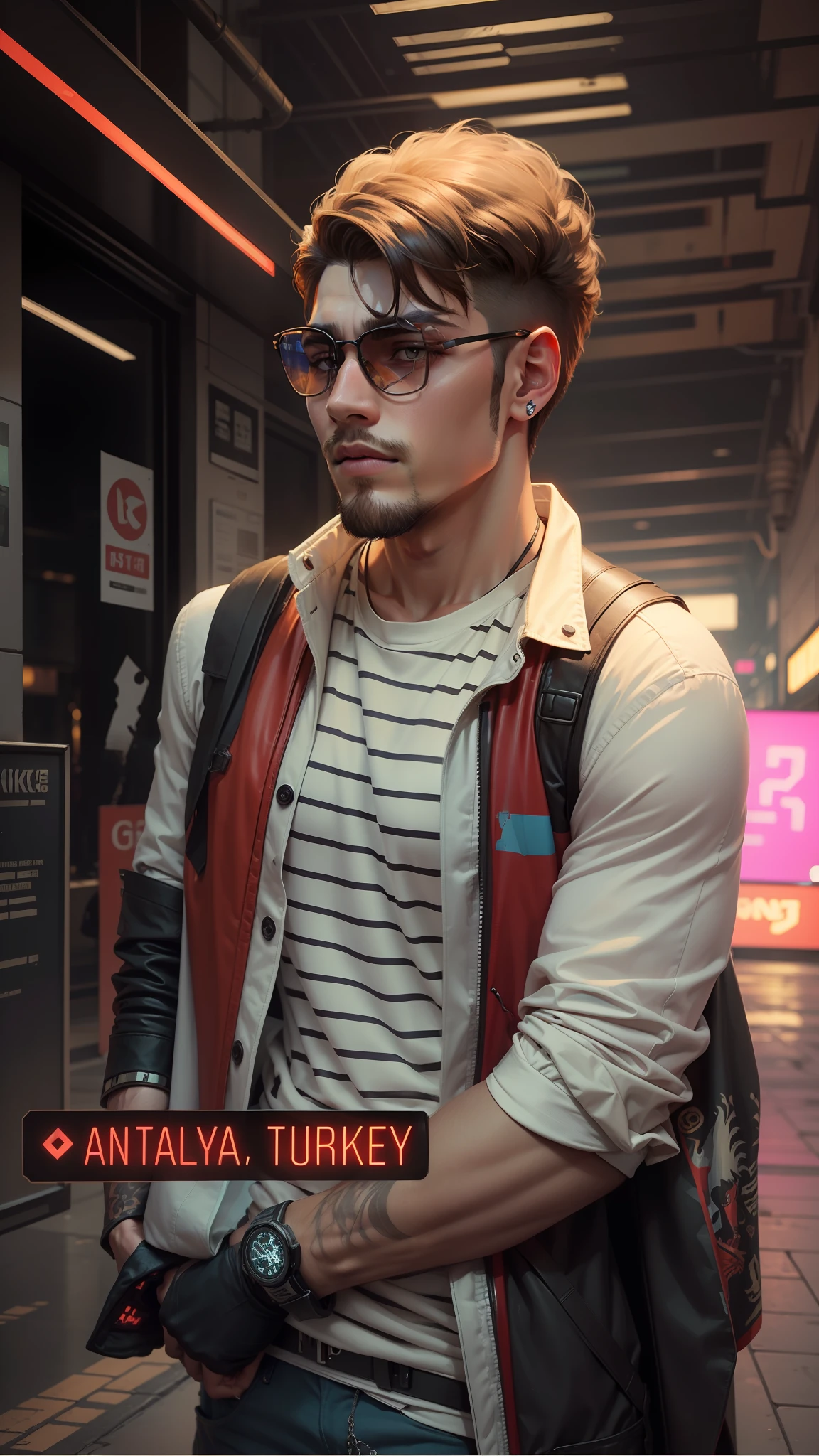 Change background, cyberpunk handsome boy, with lion