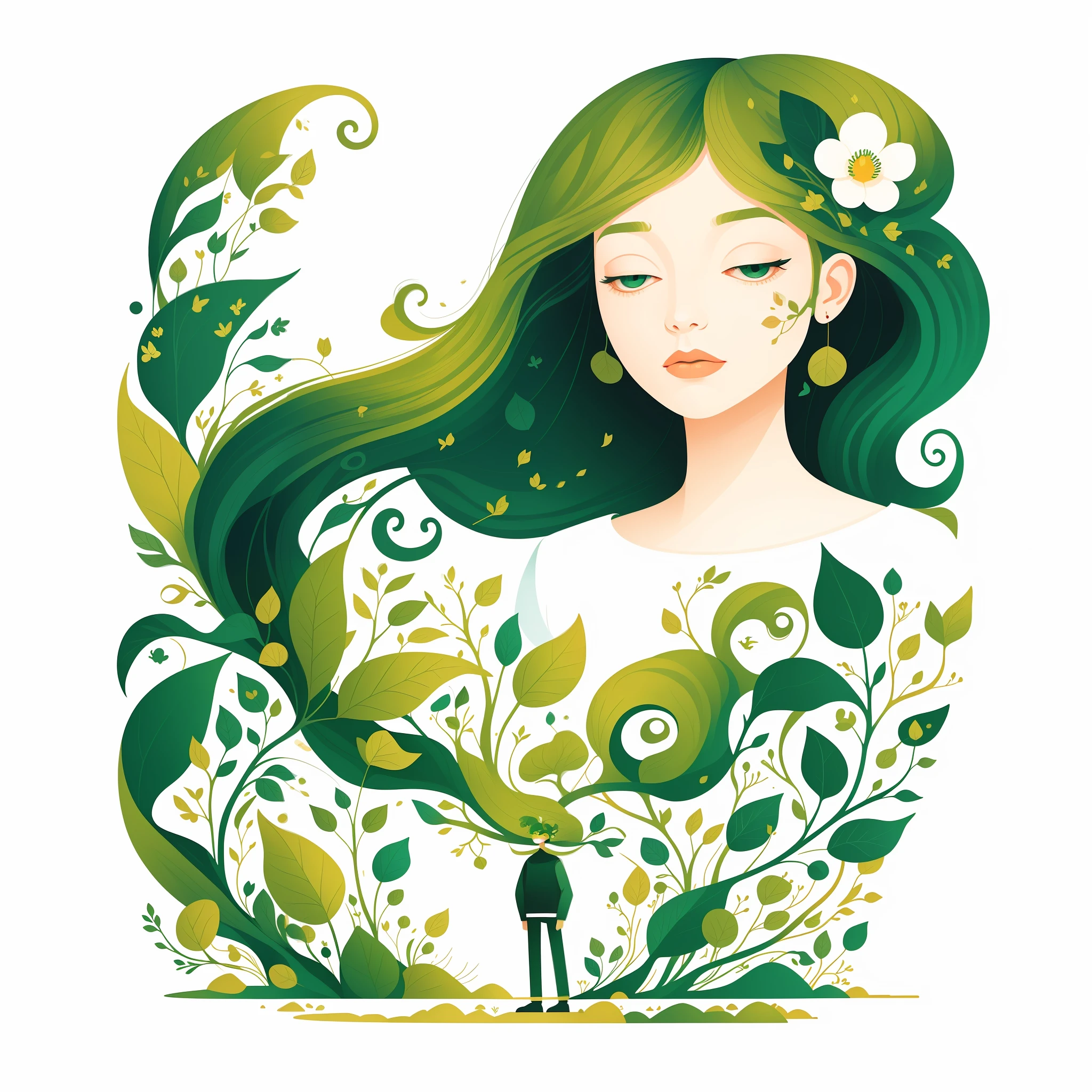 (Illustration:1.3) greenman, isolated on empty pure white background(3)(by Artist Anna Dittman:1), (((masterpiece))), (((best quality))),((an extremely delicate and beautiful)), flat illustration