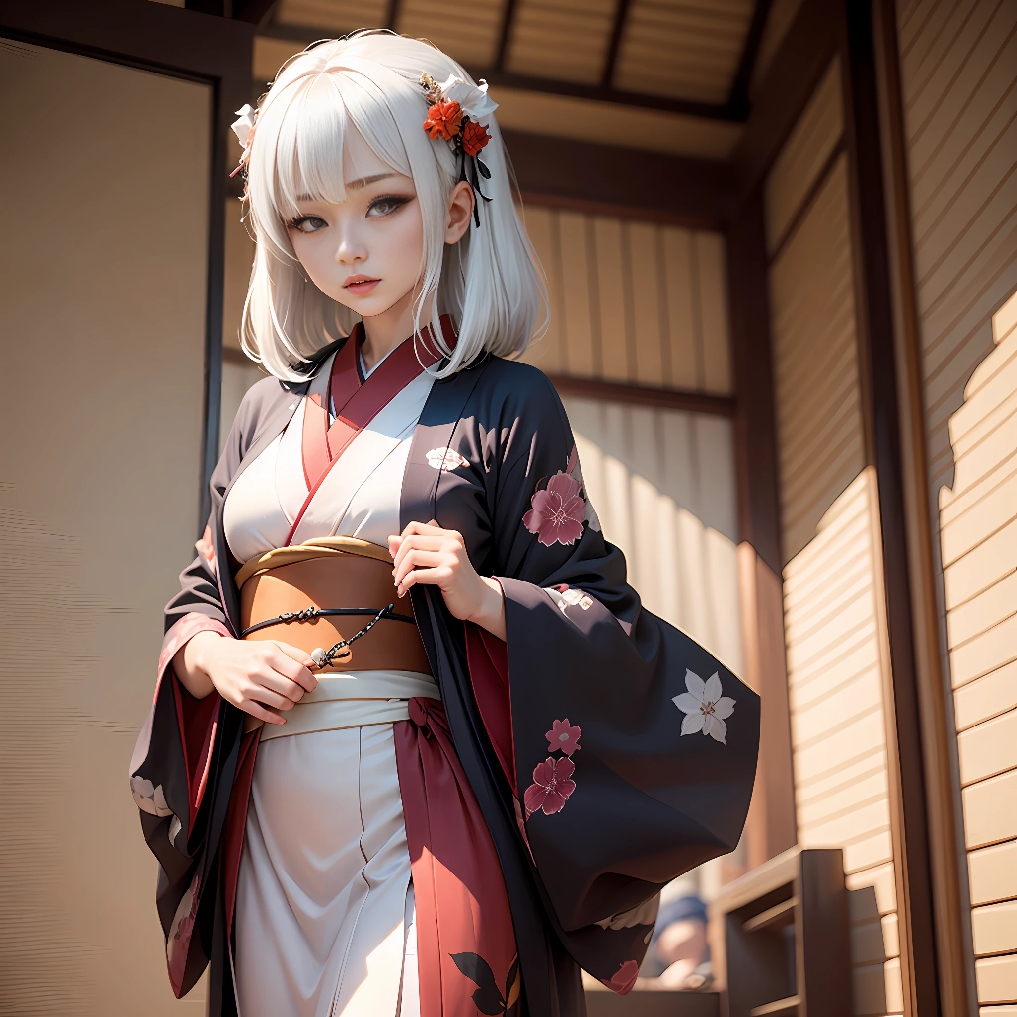 Kimono white hair maiden upper body --auto