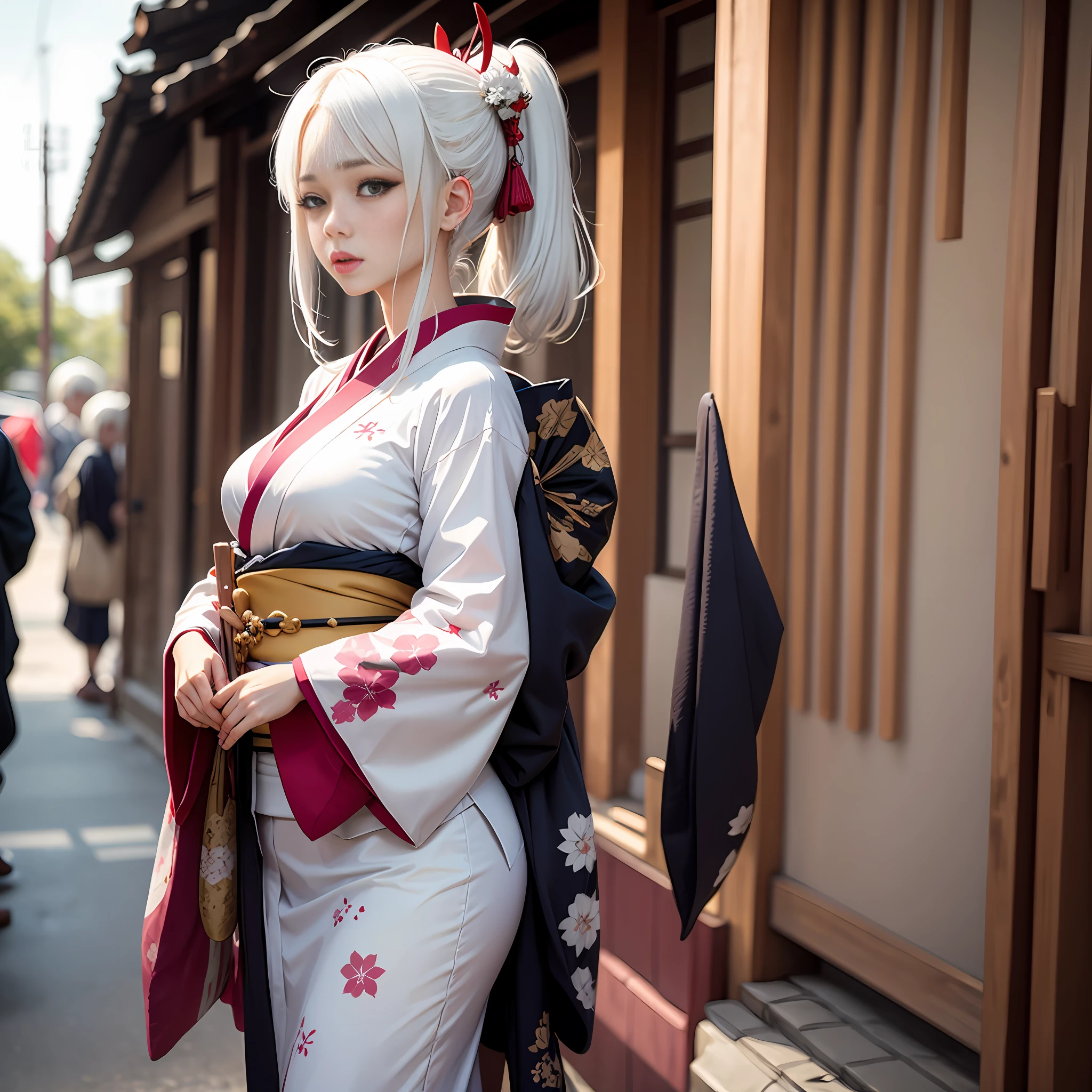 Kimono white hair maiden upper body --auto