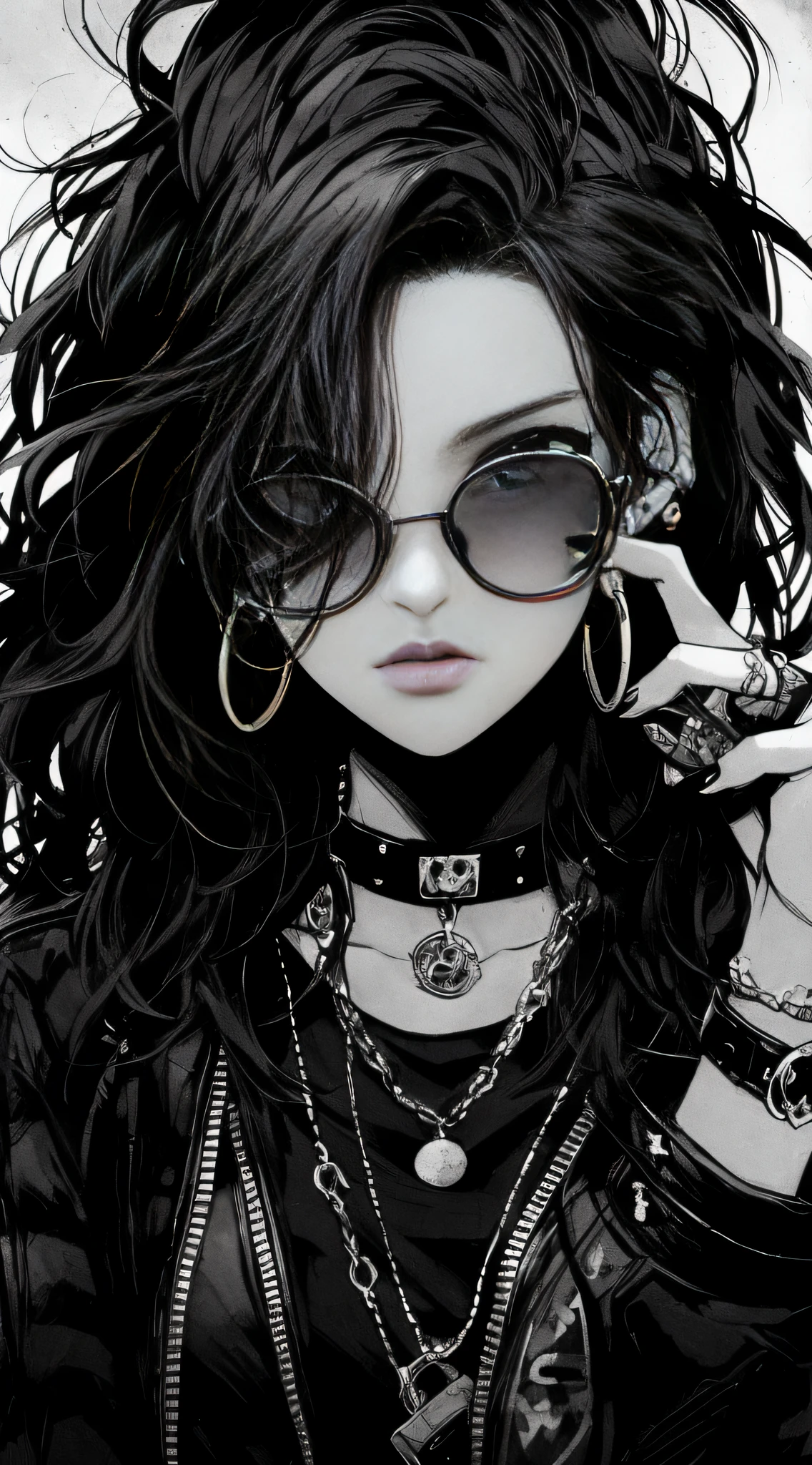 Anime girl smoking with black hair and sunglasses, black and white manga style, Guviz-style artwork, eye-catching detailed art style, Charlie Bowater style, 1 7 - year - old anime goth girl, detailed manga style, Black and white comics, detailed anime character art, Art germ. High detail, striking manga artstyle