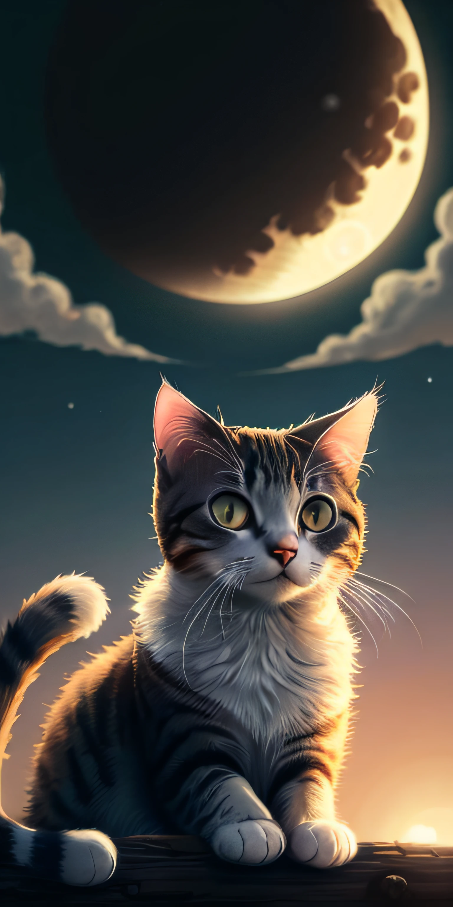 Cat looking at the moon