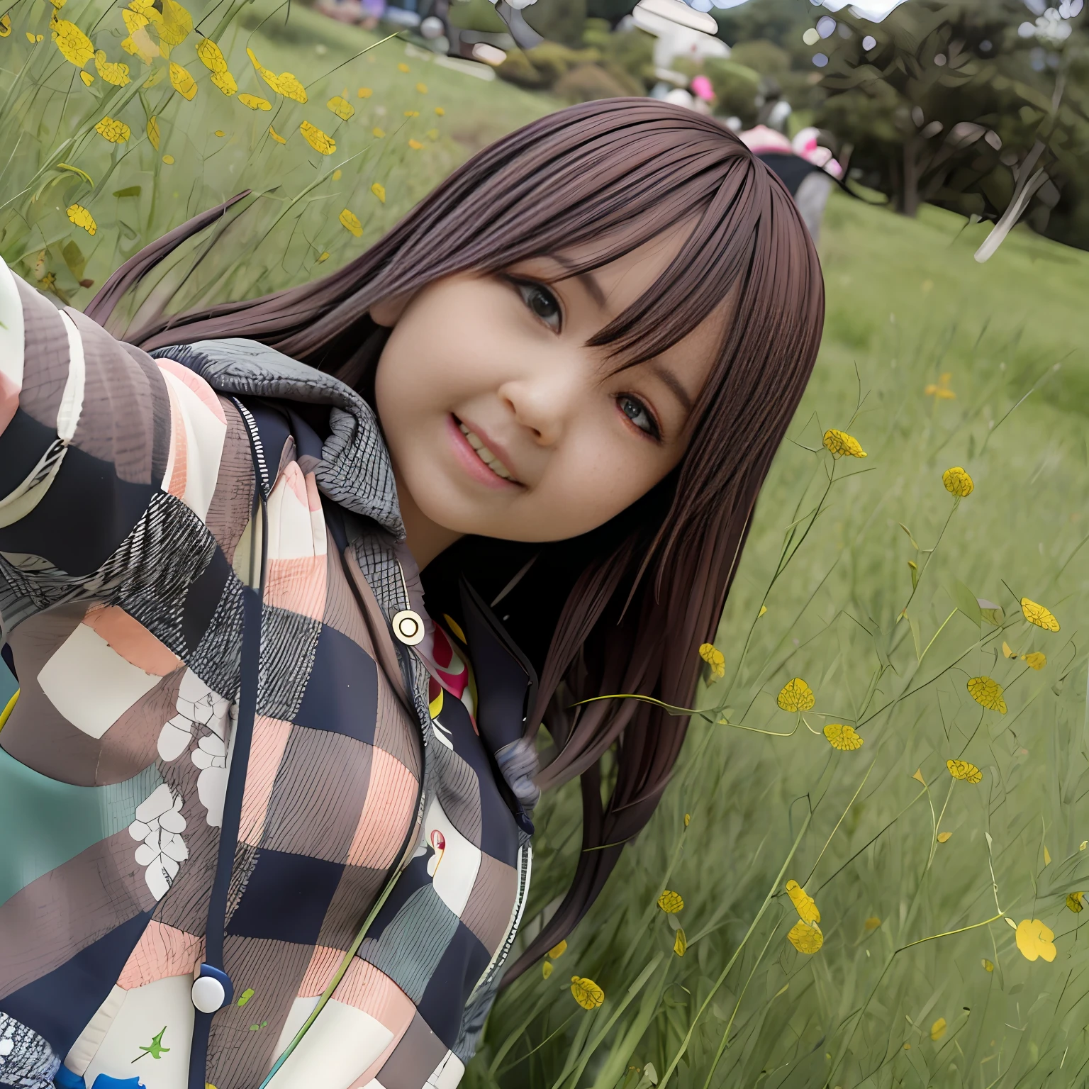 Moles under eyes, smiley, fake smile, Eye level shots, Children's anime, filmgrain, Best quality, A high resolution, Super detail, High details, Masterpiece, Anatomically correct, 4K