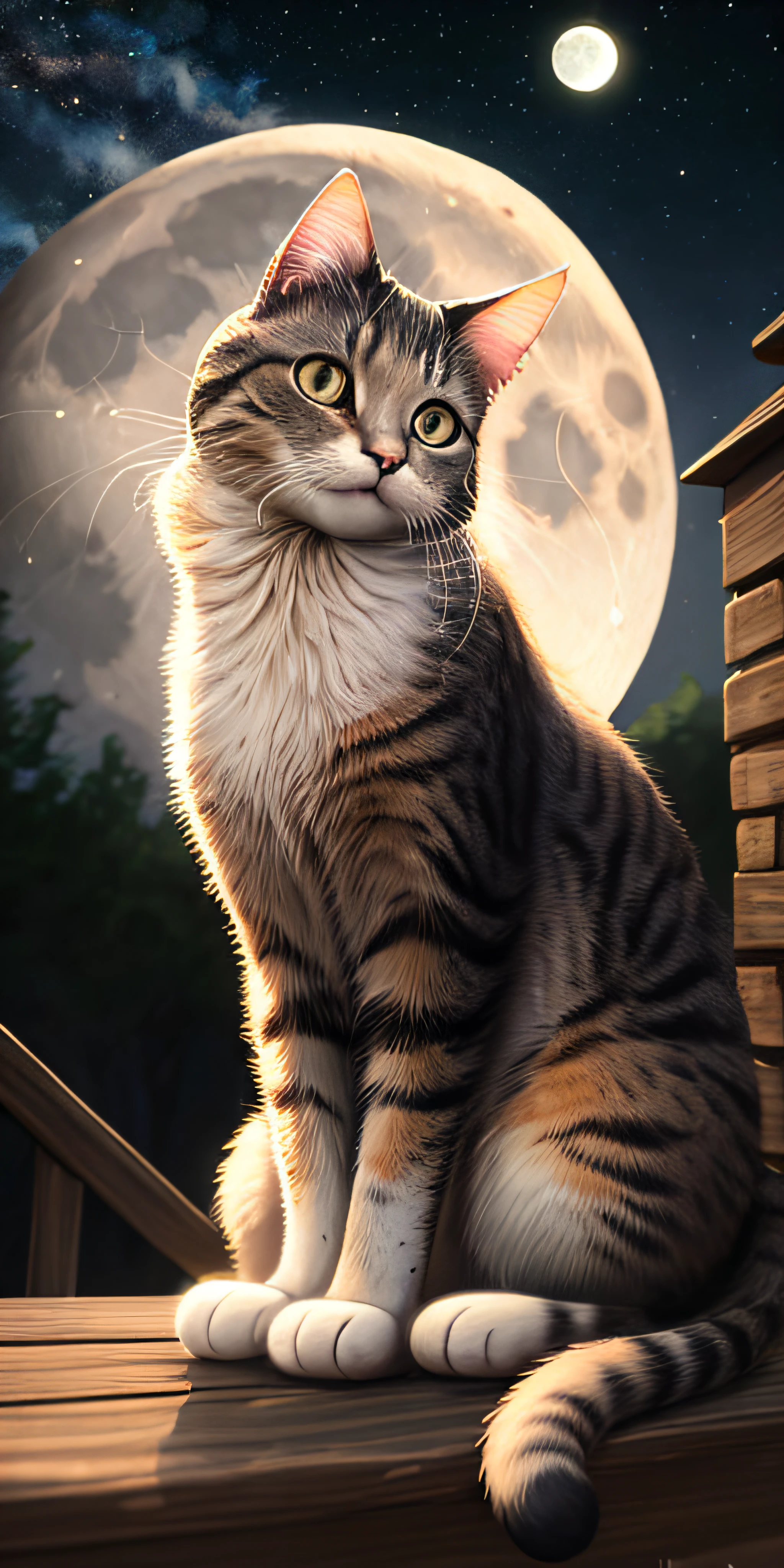 Cat looking at the moon