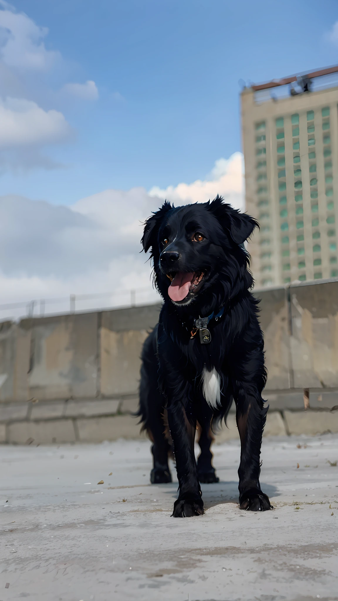 Black border collie with white hair on chin，White hair on the chest，dynamicposes，Manhwa Style，With dramatic speed lines and bold sound effects，Yellowstone Park Grand Canyon，Details highlight animal beauty！