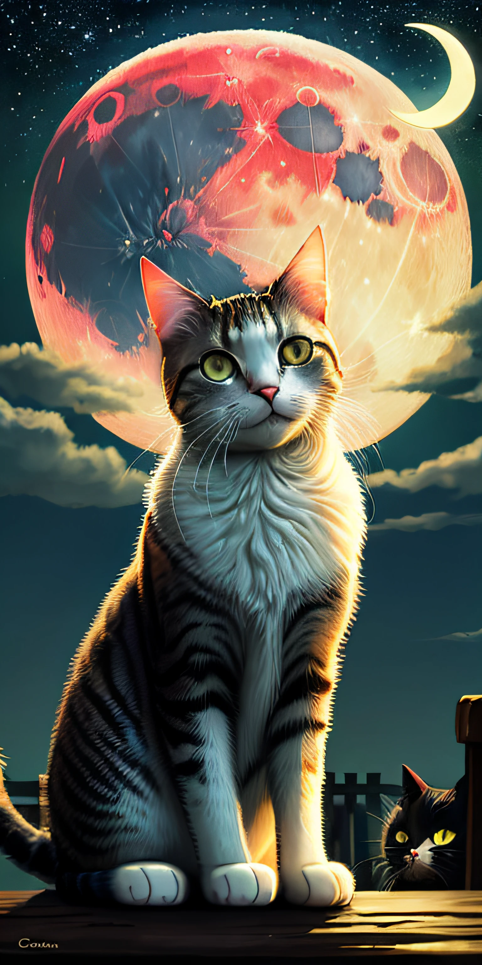 Cat looking at the moon