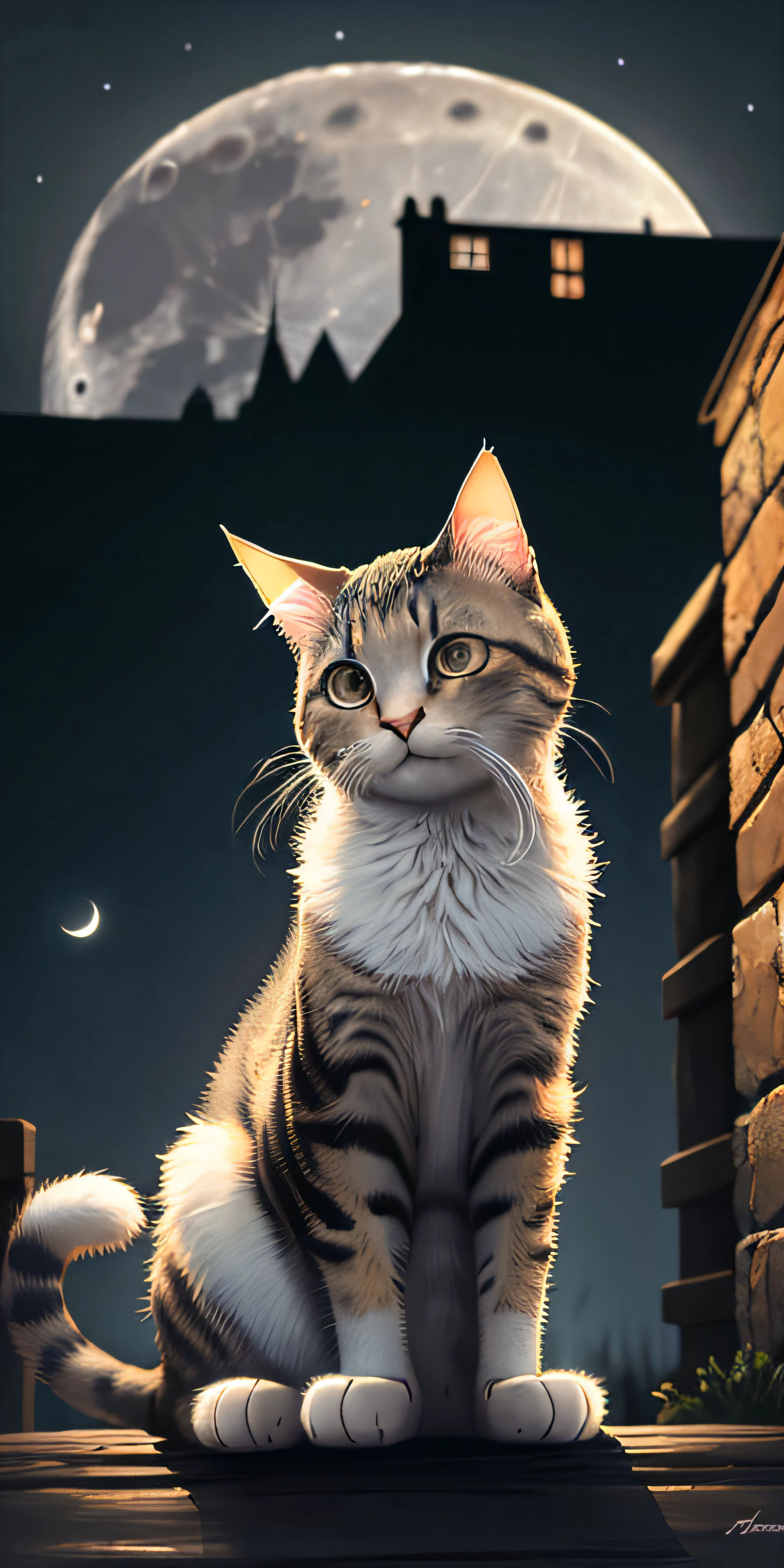 Cat looking at the moon