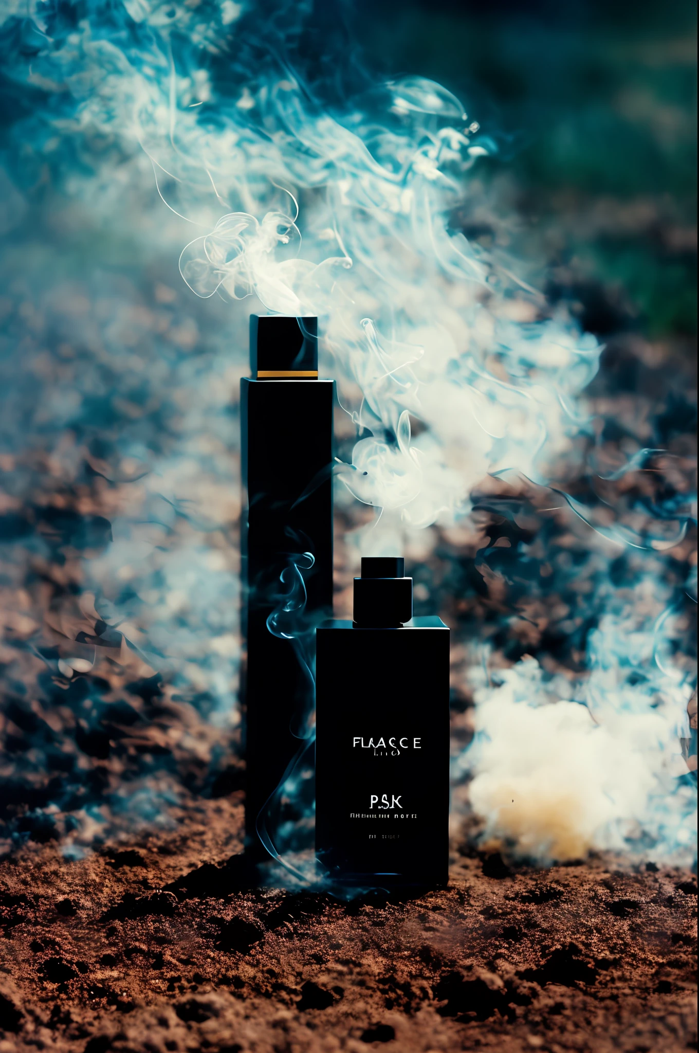 black perfume with and smoke, with mystical and magical feeling in the scenephotographed with Phase One with a 35mm lens, Cinematic light, Destaques flor borrado, foto realista