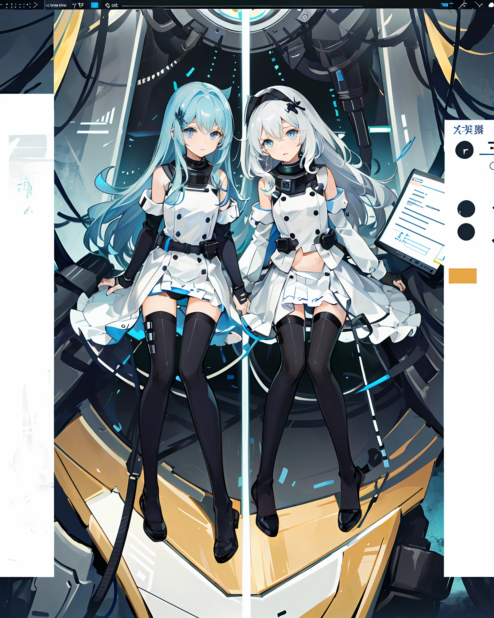 Three nil,long whitr hair,whaite hair,Flat-chested ,One meter five,Blue eyes,Sit inside the mech,It's lazy to watch,Brother control,Ge You lay down,Beth,White clothes
