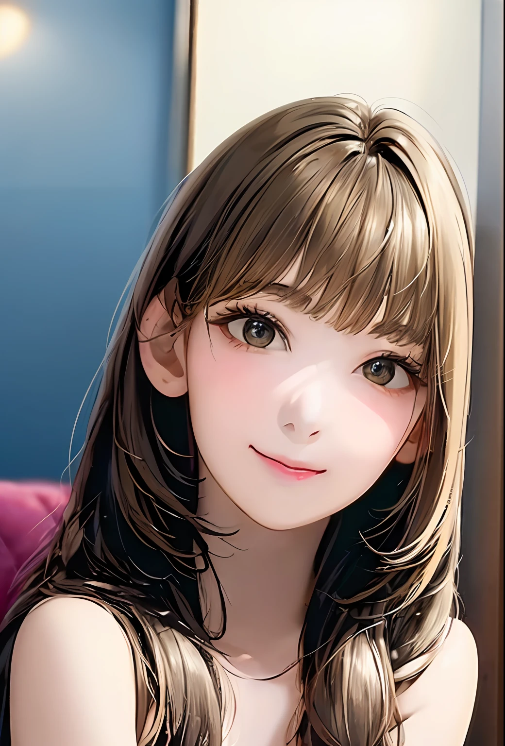 (in 8K、top-quality、masterpiece:1.2)、(realisitic、Photorealsitic:1.37)、高精細CG統合8K壁紙、(HQ Skin:1.8、shiny skins)、8KUHD、Digital SLR、Soft lighting、hightquality、Film grain、FujifilmXT3(Professional Writing:1.6)、ultra-detailliert、女の子 1 人、cute little、独奏、mid night、Beautiful detailed sky、Detailed Cafe、sitting on、date、(Nasal blush)、 (smile1.15)、(Keep your mouth shut)small tits、beautiful tbig eyes、Floating Hair NovaFrogStyle、