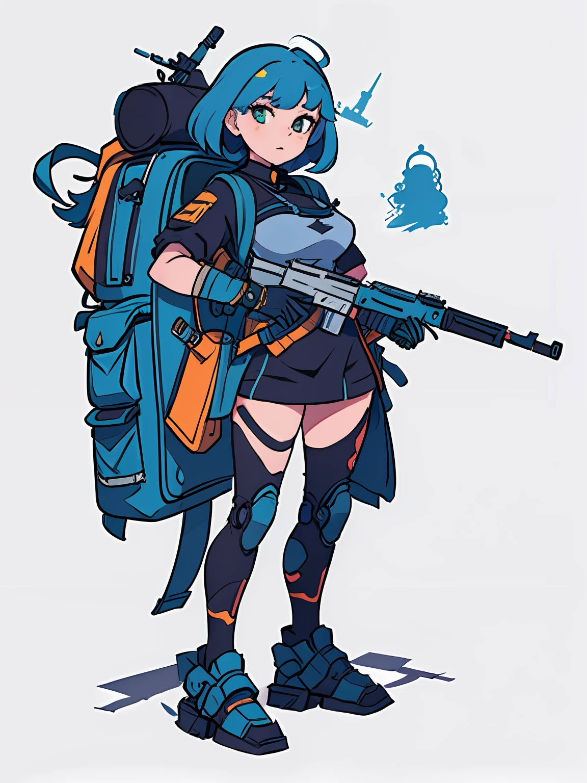 Painting of a woman with a gun and a backpack, heavy lineart, detailed full-body concept, Line sketch, Line sketch!!, hyper detailed line art, line work concept art, highly detailed sketch, Line art!!, Inspired by Masamune Shirow, lineart behance hd, mechanized soldier girl, heavy outline, perfect lineart