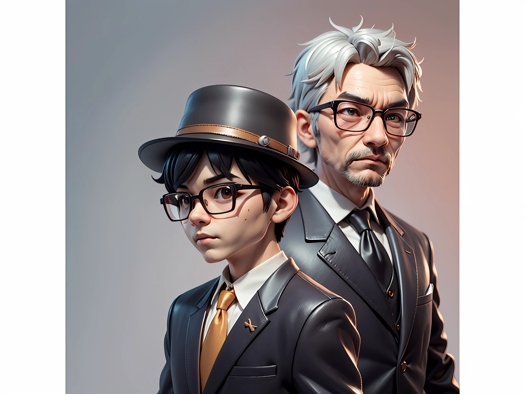 Young man with oriental face in leather hat, tiger, oriental face in formal suit, short black hair, silver glasses, digital painting, 3D character design by Mark Clairedon and Pixar and Hayao Miyazaki and Akira Toriyama, the illustration is a high-definition illustration in 4K resolution with very detailed facial features and cartoon-style visuals.