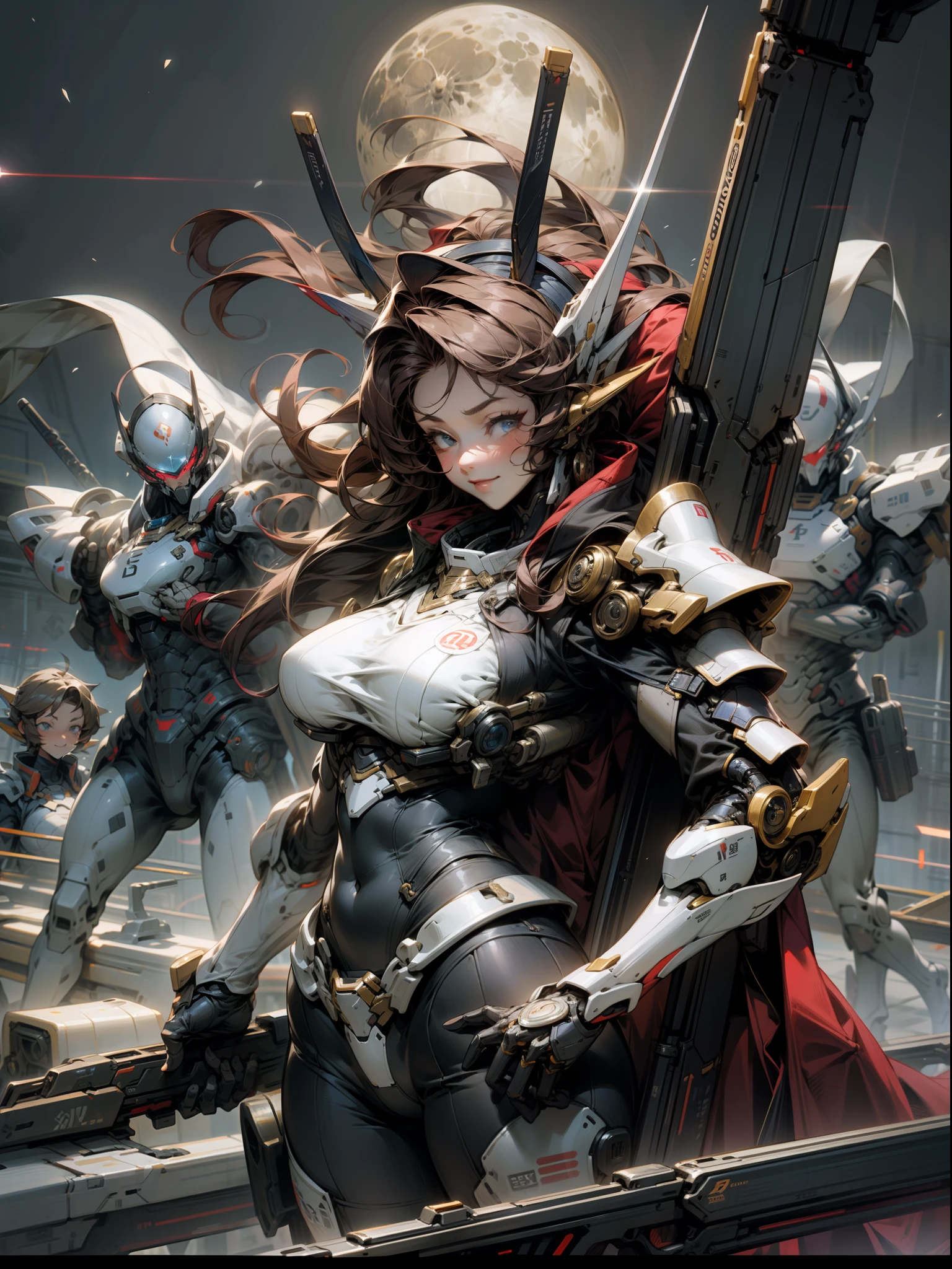 Full Armor Mecha Lady、One-armed submachine gun、Moon Dancer、battle field、Laser beam gun、Variable fighter、super giant breast, Super Super Super super huge breasts、A dark-haired、The long-haired、Ahoge、smil、spaceships、an alien、Beautiful woman with long face、Colossal tits、爆乳、Weapon-interchangeable firearms、frontage、Shooting、Shooting、married woman、widow、surgery、Samurai、System Dynamics、Facing the front、Tap dancing、Disney land、Blue Earth、blue-sky、