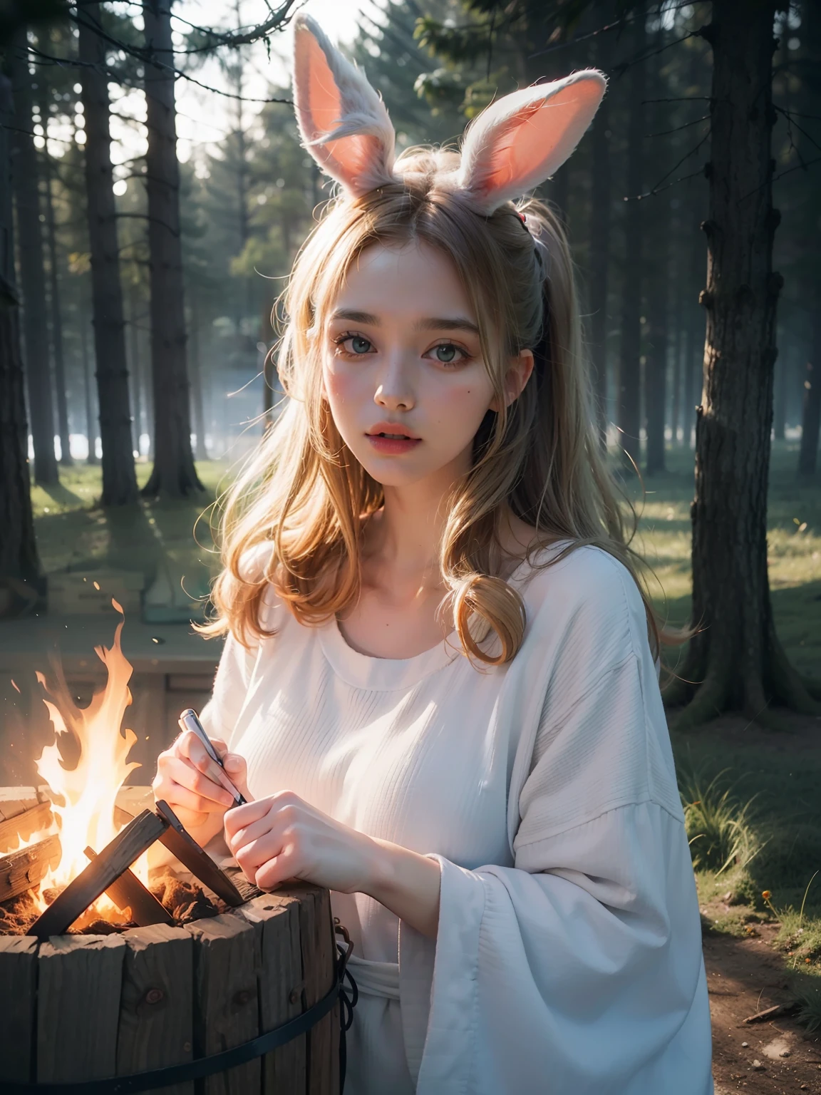 bunny face,Long-eared rabbits,hairy pubic,Realisticstyle