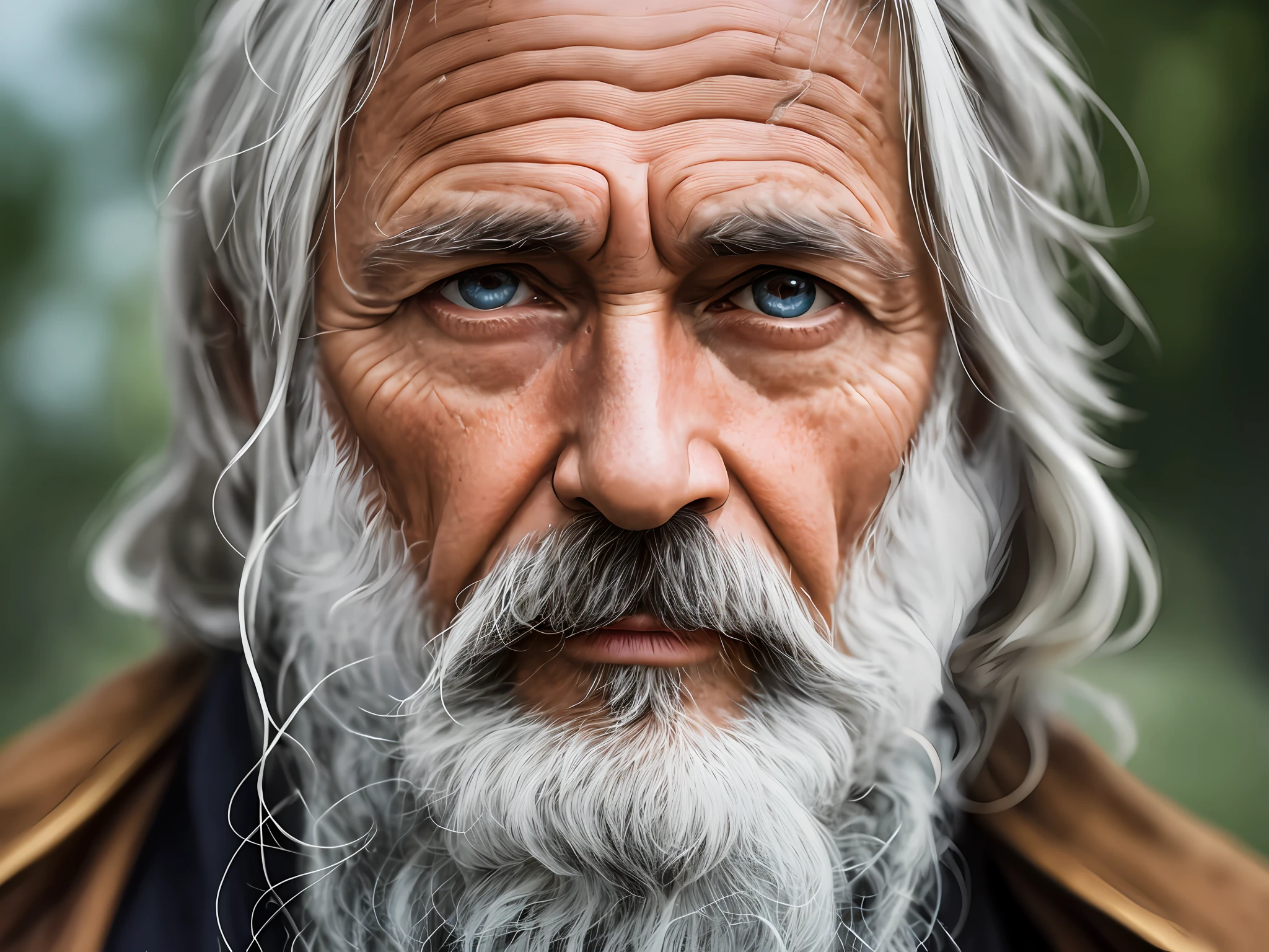 A portrait of a wizard, bearded, wrinkled, weathered, with piercing eyes, detailed face, high details, photography, natural light, Nikon D850, 50mm, f/1.4