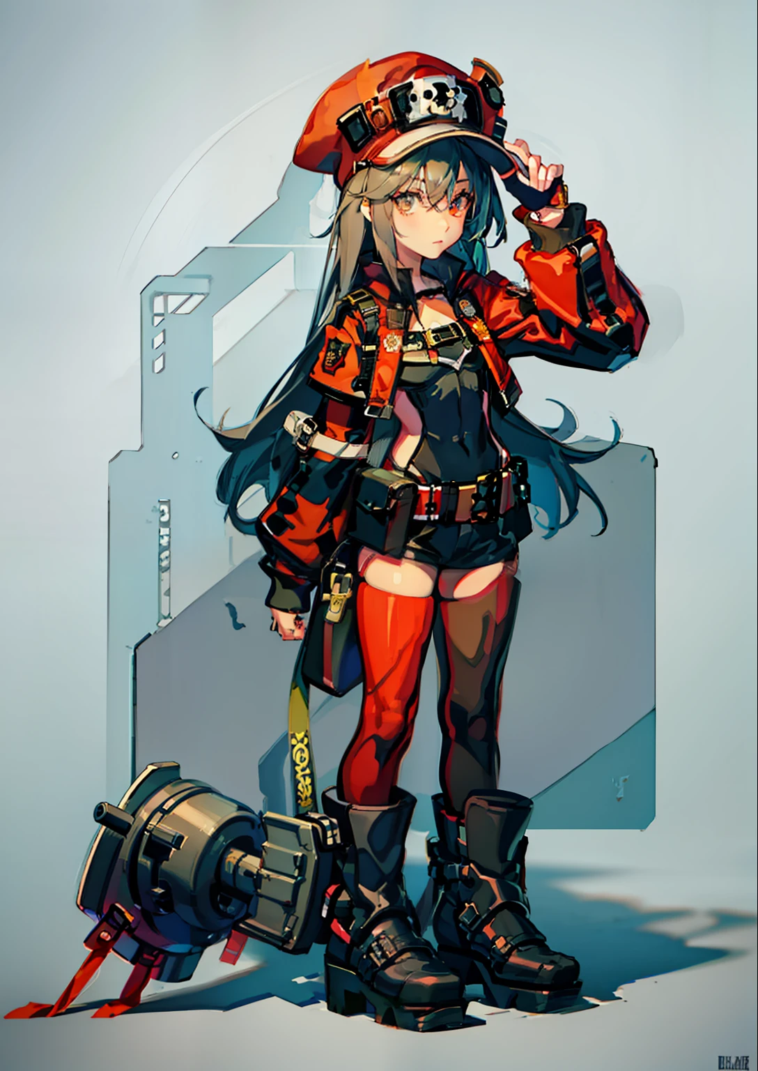 guilty gear art style,  Military equipment,delicated，Standing painting