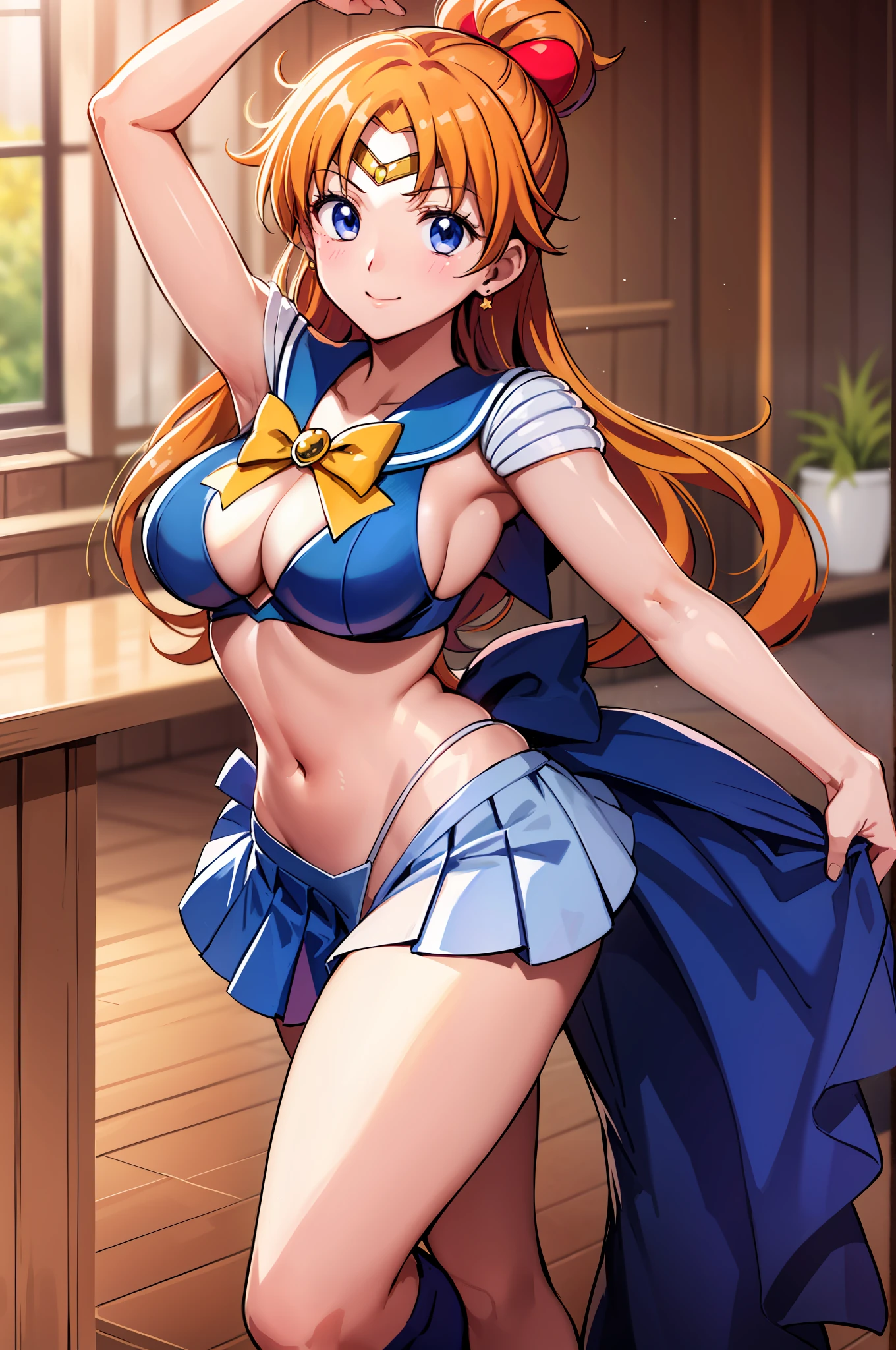 high-level image quality、Photo,rialistic photo、Live-action quality、skirt by the、a miniskirt、Characteristics of a real schoolgirl、In live-action style、a picture、Photo Real、Realisticity、Open your crotch、Beautiful facial features、beautiful thigh、Ultra mini skirt、sailorvenus、poneyTail、Spread your crotch、a close up of a woman in a costume posing for a picture, White panty、A sexy、Anime girl cosplay, Sailor Moon Style, Anime Cosplay, Beautiful armpits、Beautiful navel、Sailor Moon!! Beautiful, cosplay foto, Cosplay, Real Photographics, Inspired by Yang J
