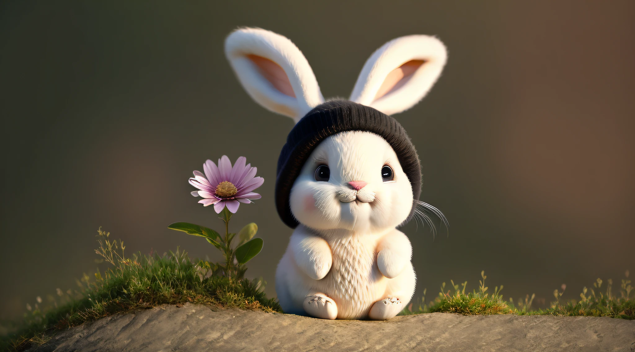 bunny, blur, bunny, flower, nature, no_humans, depth of field, to8contrast style, DARK_Glam, wearing DRK_Glam, deep shadows, (dark: 1.4)