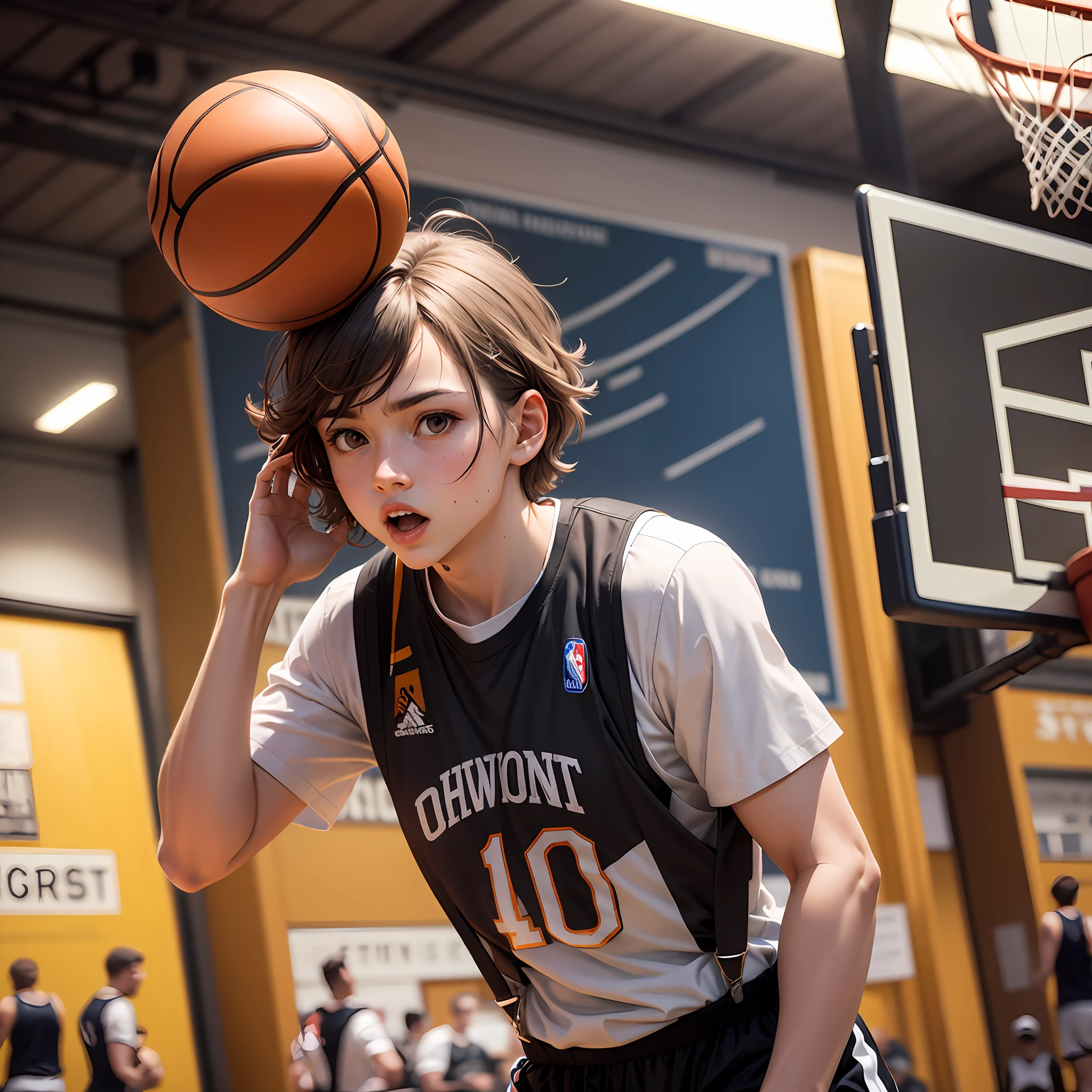 middle score,Black suspenders,Playing the Basketball,chicken,Iron Mountain Back --auto