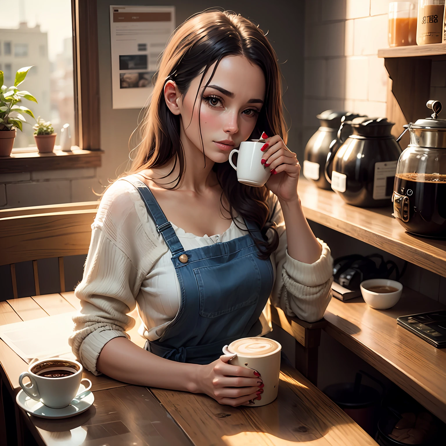 Beautiful woman drinking coffee --auto