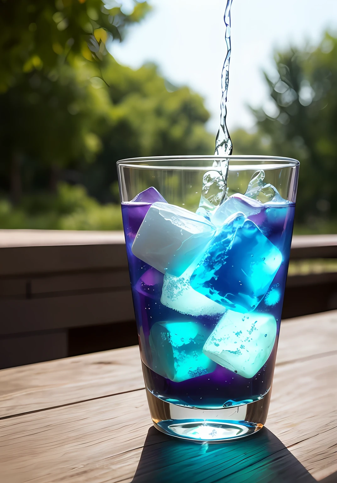 Glasses with carbonated drinks,Translucent light blue liquid,ice cubes,Daisy and lavender flowers,midday outdoor lighting,open air,nature backdrop,summer day,scorching weather,high detal,High brightness,Too much detail,ultra-realistic realism,the soft light,studio lit,diffused soft light,shallowdepthoffield, sharp fokus, Bokeh effect, Ray tracing, sub surface scattering, Complex soft light, diffused soft light, highly detailed glass reflection, Ultrathin(Ultrathin), Ultrathin) (thinness, Hyper-detailing), cinematic ligh, ultra-realistic realism, hardware, best qualtiy, 超A high resolution (realisticlying: 1.4), A high resolution, the detail, Original photography, Clear reproduction, 4 Kodak Portra 400 stock camera, F1.6 shots, textures true to reality, Spectacular lighting,