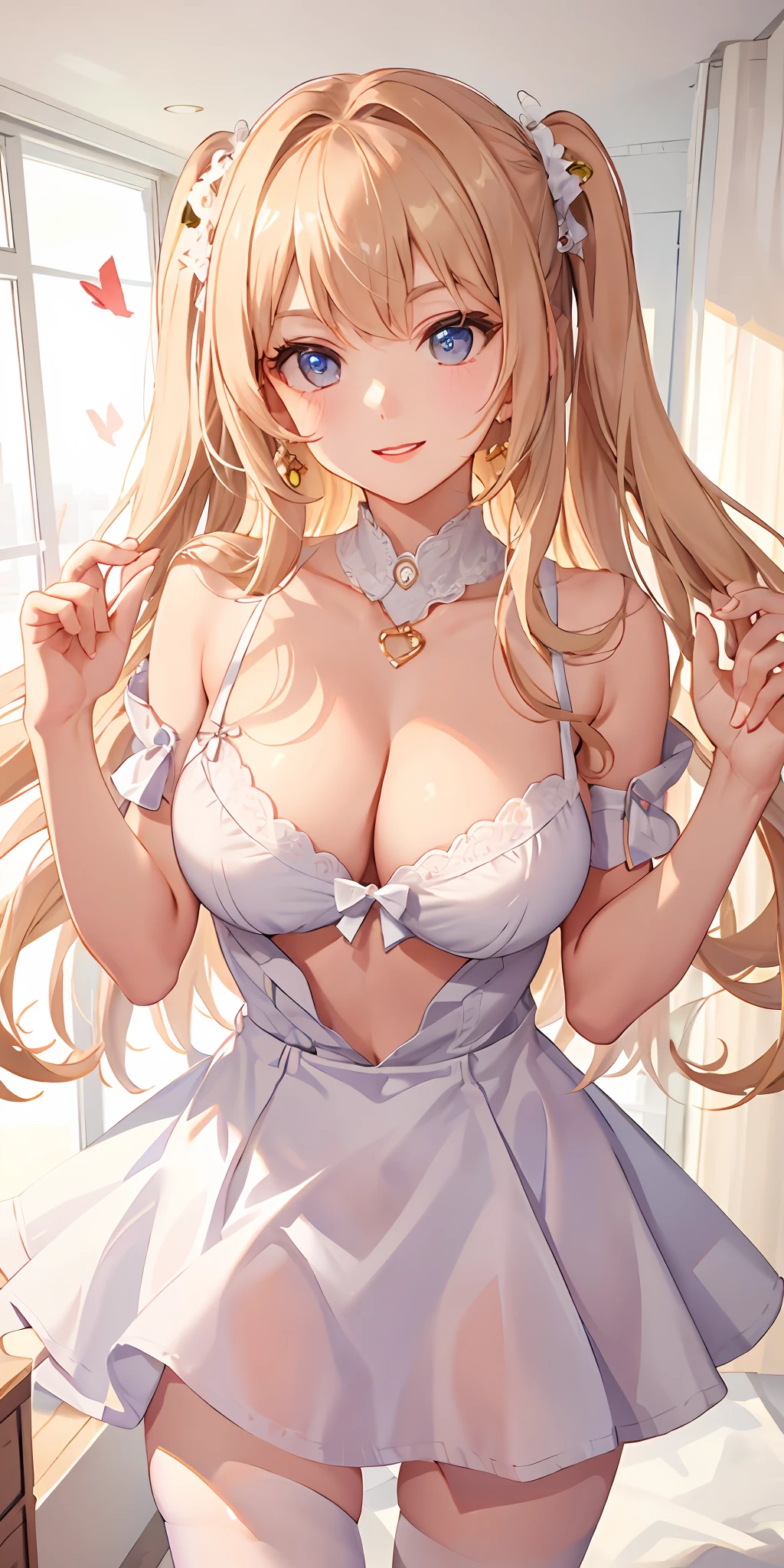 White stockings,Lori huge breasts cleavage,