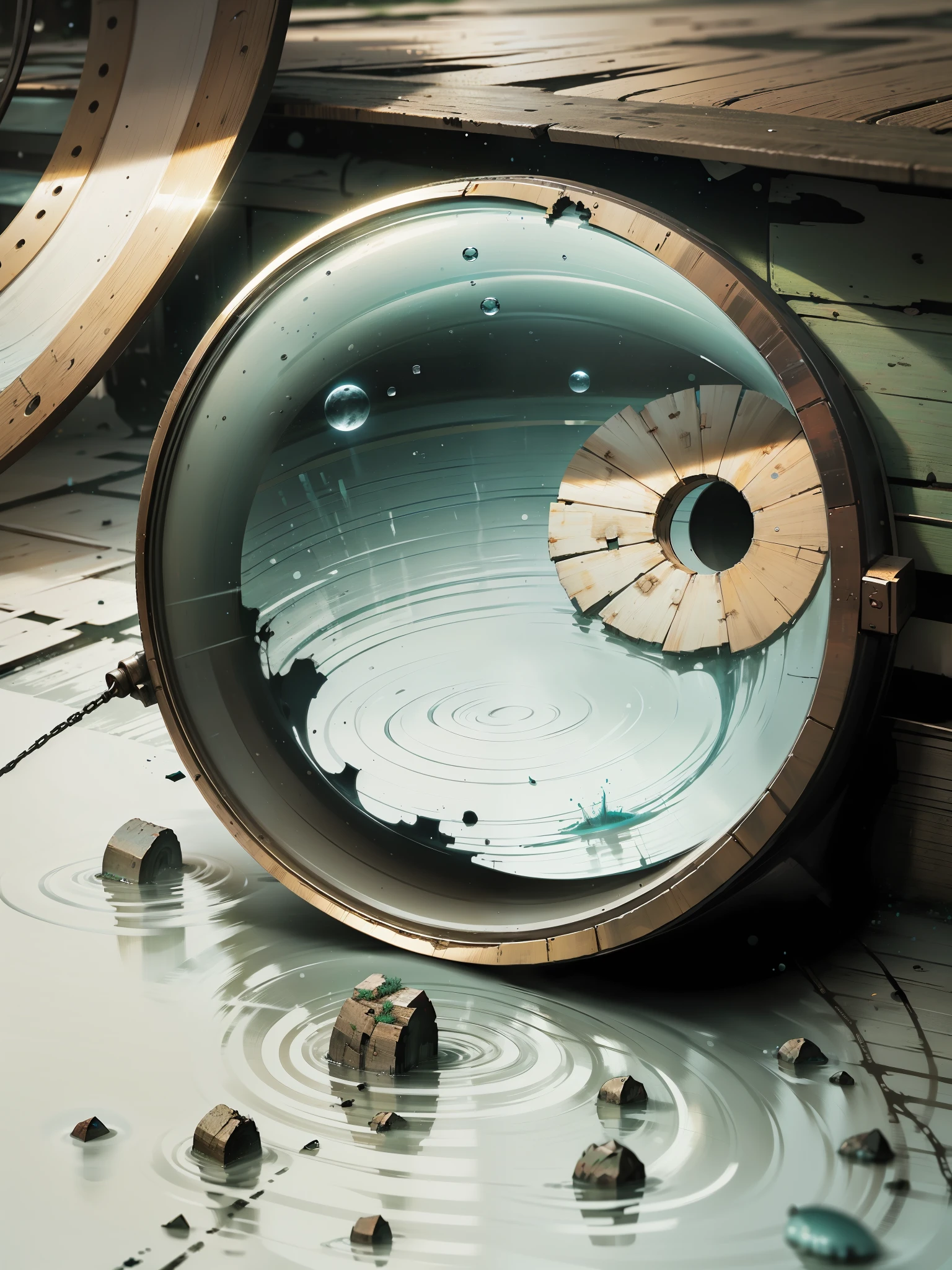 Sense of brokenness,tmasterpiece,Need,mirror surface,spacetime,realisticlying,ancient wind,waterface,Quarter Moon