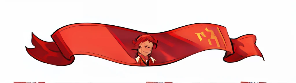 There is a red ribbon,It has a black outline on it, curved red arrow, Red headband, Red ribbon, red sweatband, red banners, red pubic hair, Curved body, red hairband, Red Tie, big ribbon, Red, drawn image, red color bleed, wide portrait, flat cel shaded, Red mouth, holding a red banner, Curved, wide ribbons