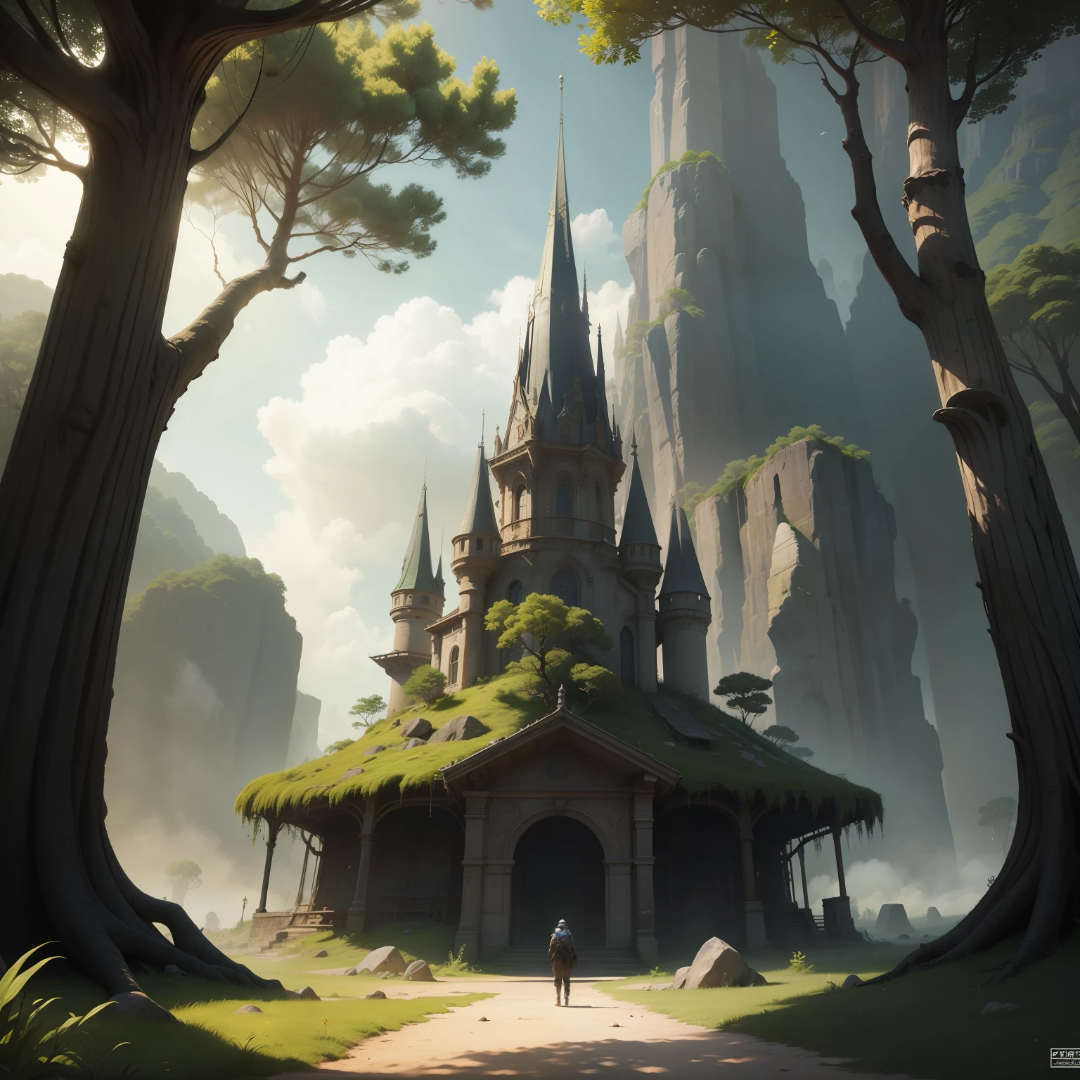 "(melhor qualidade, obra-prima), detalhes ultra-realistas, CG wallpaper with 8K resolution, Uma baleia vestindo armadura, soltando magia, em um ambiente de fantasia com nuvens e floresta densa ao longe."