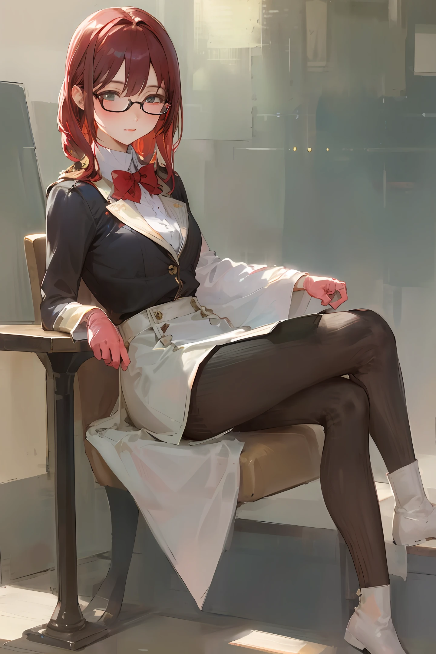 Bow knot，red gloves，white long boots，short  skirt