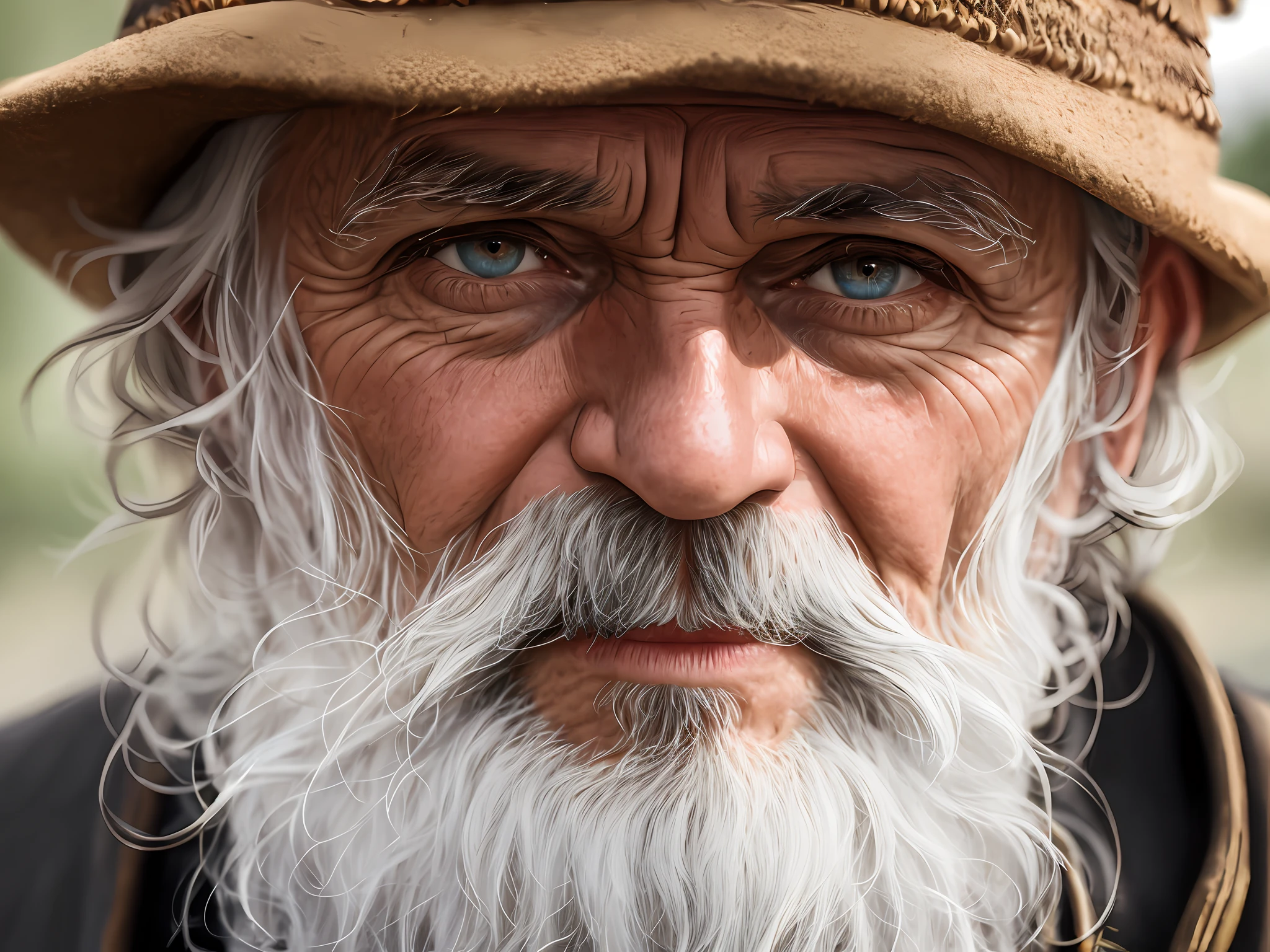 A portrait of a wizard, bearded, wrinkled, weathered, with piercing eyes, detailed face, high details, photography, natural light, Nikon D850, 50mm, f/1.4