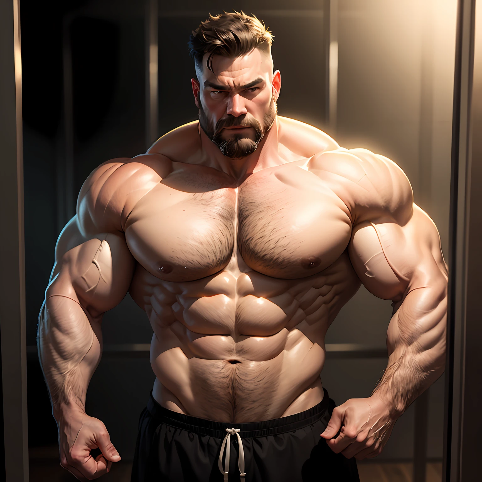 Strong uncle bear muscles in captivity