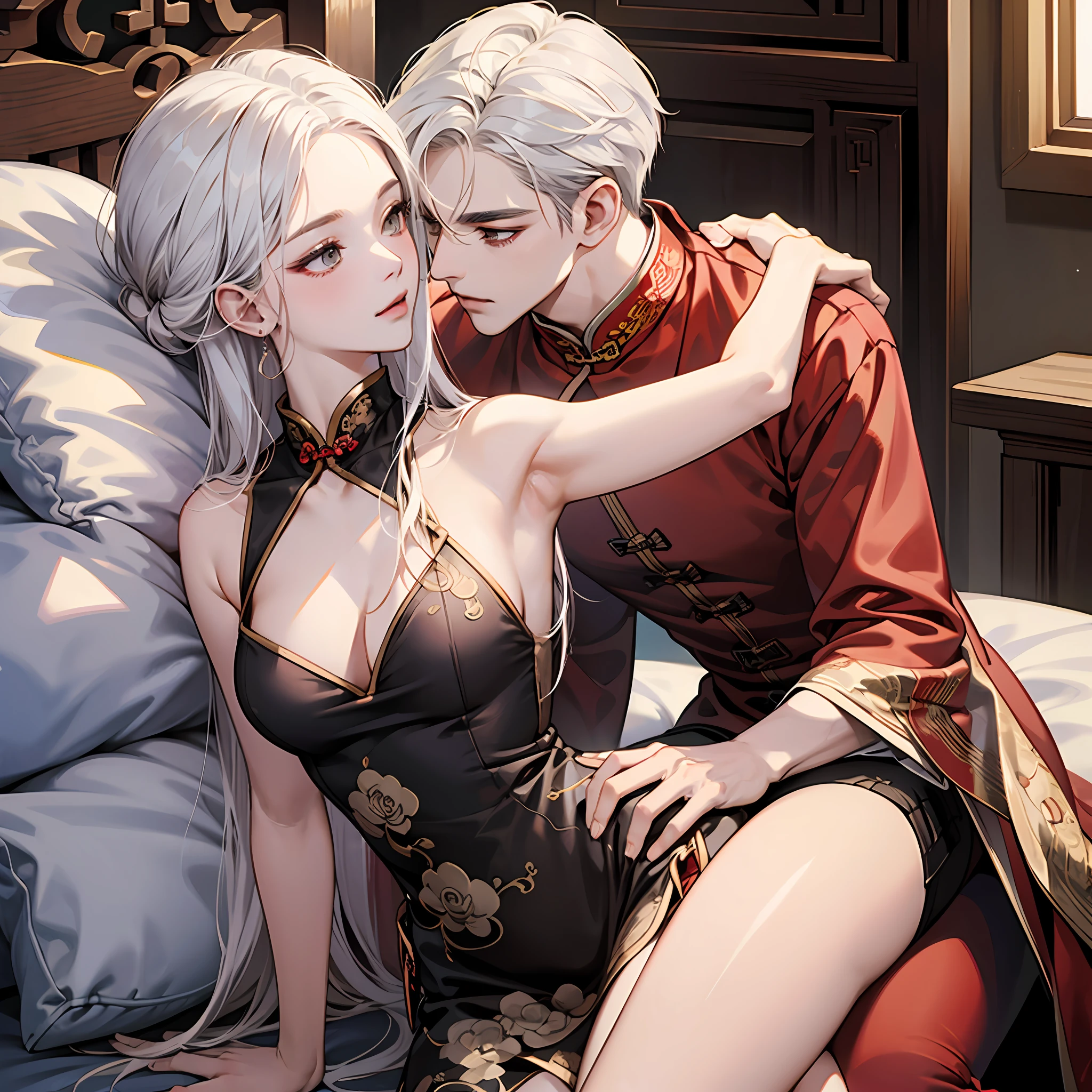 ((best qualtiy)), ((tmasterpiece)),White hair classical Chinese cheongsam beauty sister and sexual --auto