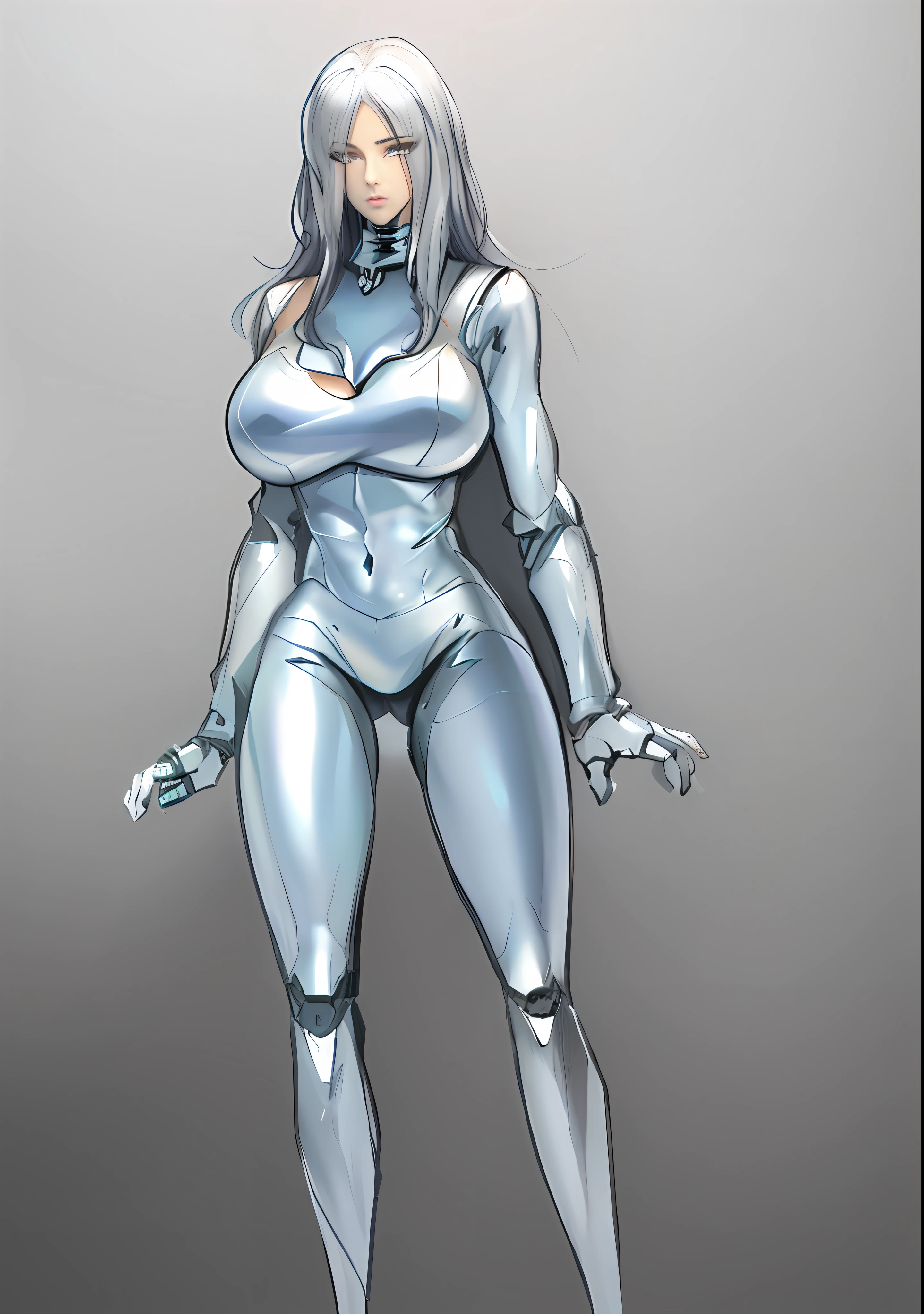 a drawing,A woman in a silver suit stands with her arms crossed, high quality colorful sketch, female moon knight, White shiny skin, Full body suit, glossy white armor, full body concept, commission for high resolution, White Cat Girl, detailed full-body concept, oc commission, beautiful white girl cyborg, silver eyes full body, comic character, in white futuristic armor