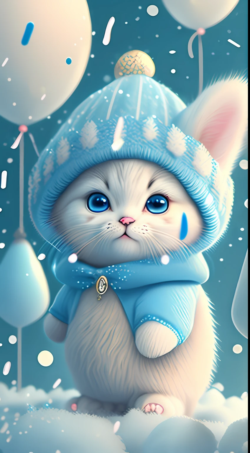 In this ultra-detailed CG art,Cute kittens surrounded by ethereal balloons,laughingly,blingbling,Best quality at best,A high resolution,Complicated details,fanciful,cute animal,Funny,Open-mouthed!!!,laughingly!!