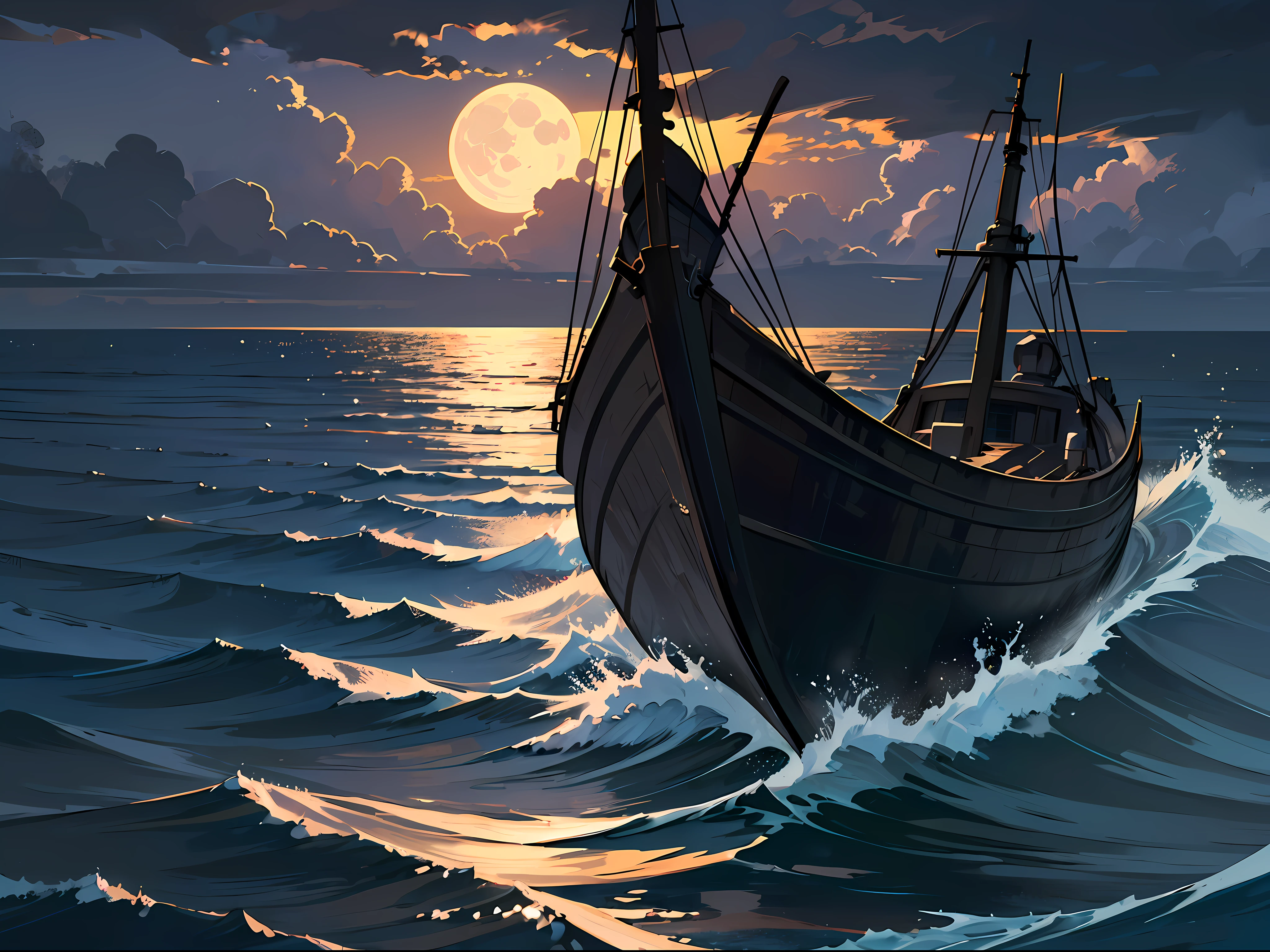 ((dark, dark atmosphere:1.4)), (masterpiece, best quality), ((scenery))), ((no humans:1.4)), dark fantasy, 16th century, (fishing village on the shore: 1.2), (wind, cloudy, dark clouds:1.3), (undersea, waves, foam:1.2), (moonlight, evening:1.4), ( motion blur), wide angle, dramatic, 16k wallpapers, anime screenshots, (absurd, highly detailed, intricate high detail: 1.4), depth of field, atmospheric perspective,