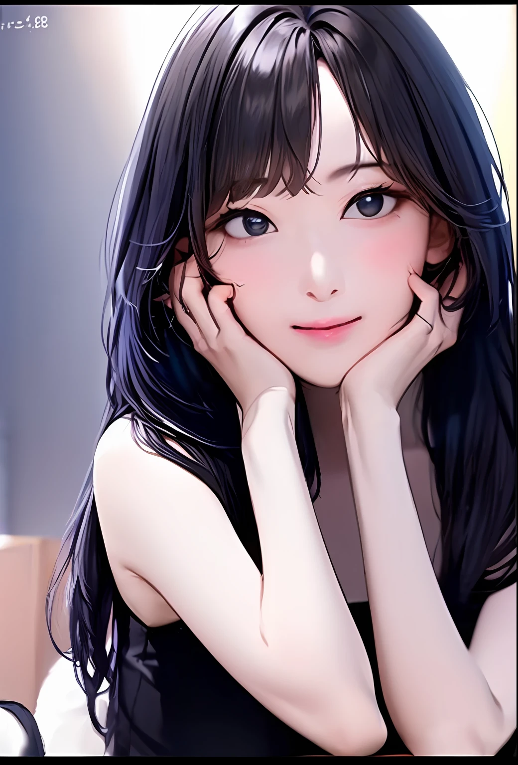 (in 8K、top-quality、​masterpiece:1.2)、(realisitic、Photorealsitic:1.37)、高精細CG統合8K壁紙、(HQ Skin:1.8、shiny skins)、8KUHD、Digital SLR、Soft lighting、hightquality、Film grain、FujifilmXT3(Professional Writing:1.6)、ultra-detailliert、女の子 1 人、cute little、独奏、mid night、Beautiful detailed sky、Detailed Cafe、sitting on、date、(Nasal blush)、 (smile1.15)、(Keep your mouth shut)small tits、beautiful tbig eyes、Floating Hair NovaFrogStyle、