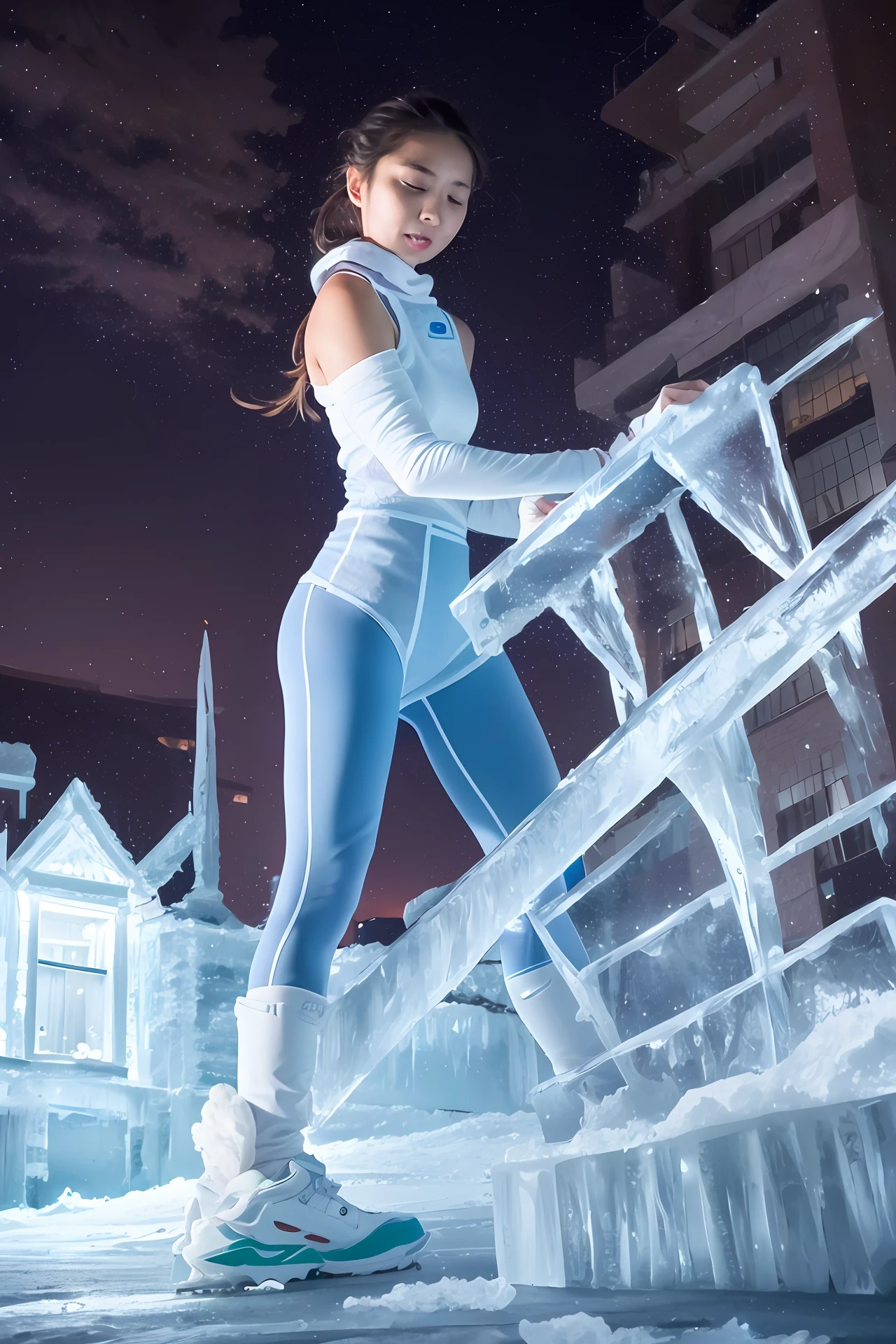 ice - carving,woman,lowerbody,the night,cleanness,