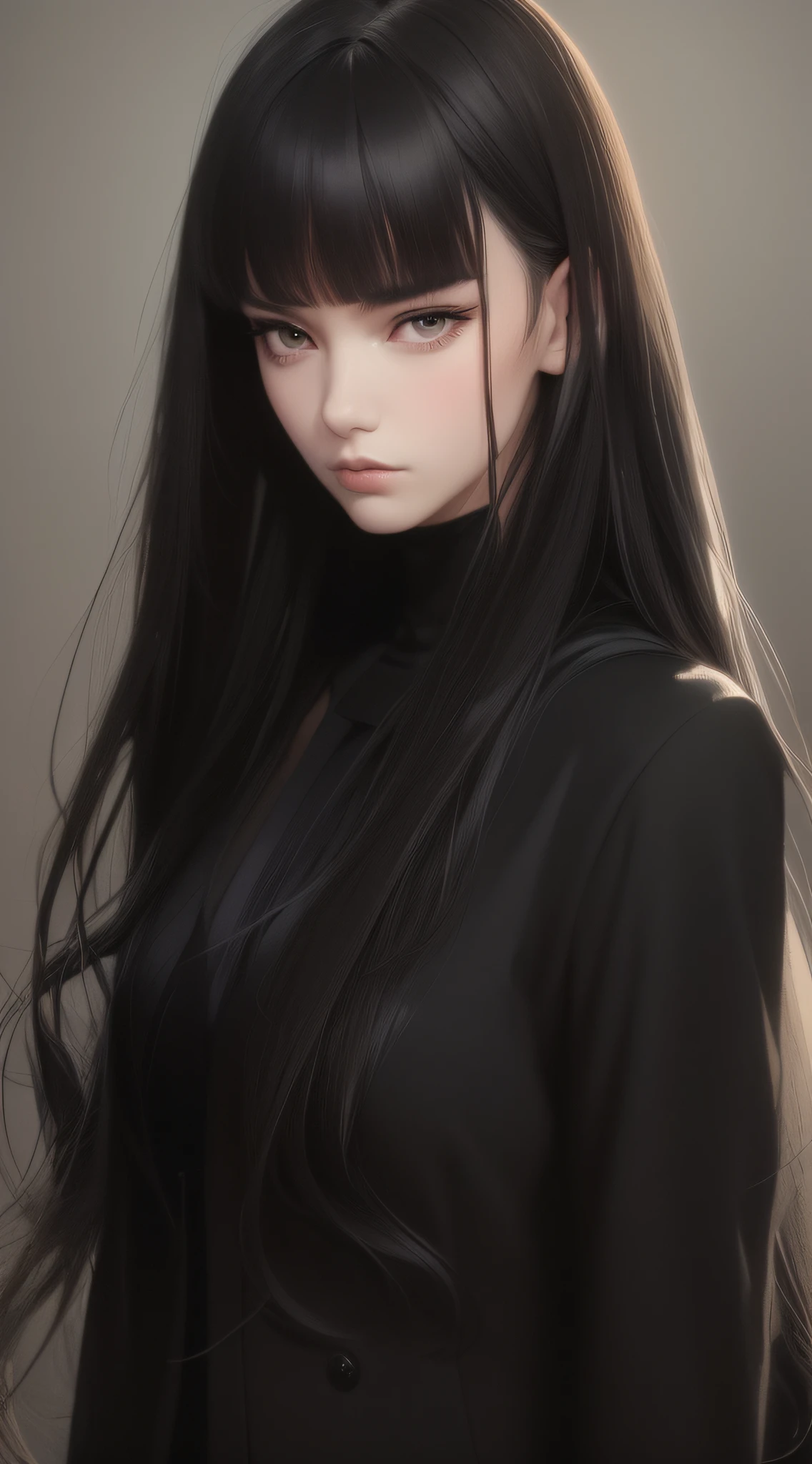 a close up of a woman with long hair wearing a black jacket, detailed long black hair, ilya kuvshinov with long hair, Guviz-style artwork, Zhang Jingna, with long dark hair, long thin black hair, Long dark hair, Dark long hair, By Ni Tian, by Yang J, Guviz, a beautiful anime portrait