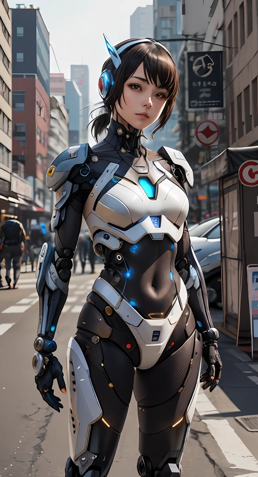 Arapei woman in futuristic suit standing on city street, cyber suit, girl in mecha cyber armor, cybersuit, science fiction suit, cyber suit, perfect anime cyborg woman, cyberpunk suit, Cute cyborg girl, female cyborg, Cyborg girl, diverse cybersuits, cyberpunk anime girl mech, cyborg - girl, Mecha suit, stylish cyborg armor