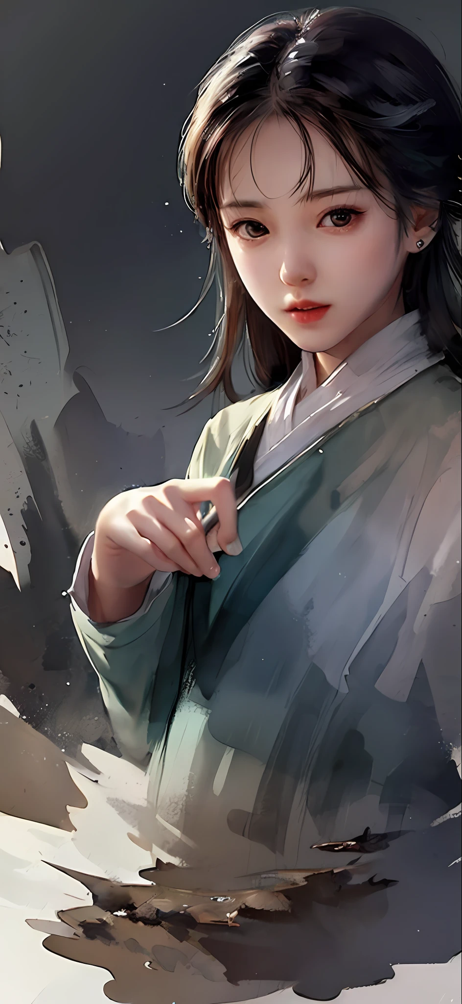 stechu,(white background:1.4), ((tachi-e)), original,(illustration:1.1),(best quality),(masterpiece:1.1),(extremely detailed CG unity 8k wallpaper:1.1), (colorful:0.9),(panorama shot:1.4),(solo:1.2), (ink splashing),(color splashing),((watercolor)), clear sharp focus,{ 1girl standing },((korean style )),flower background,outdoors,rocks, looking at viewer, make happy expressions,soft smile,pure,beautyfull detailed face and eyes,beautyfull intricacy clothing decorative pattern details, black hair,black eyes,colorwater