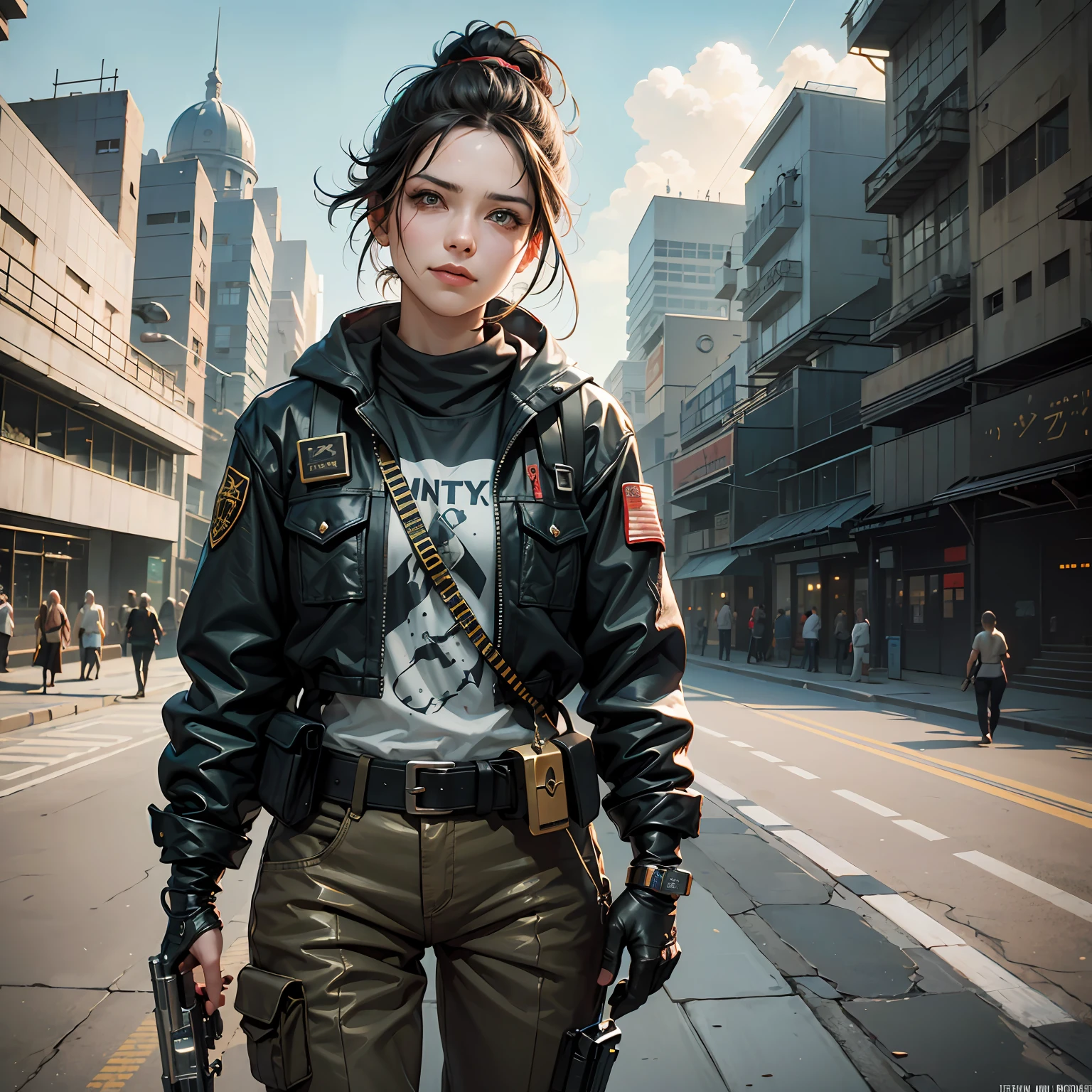 Mulher joven aproximadamente 20 anos, cabelos curtos castanhos, olhos azuis, seios medianos, usando jeans e blusa decotada, lara em rise of the tomb raider --auto