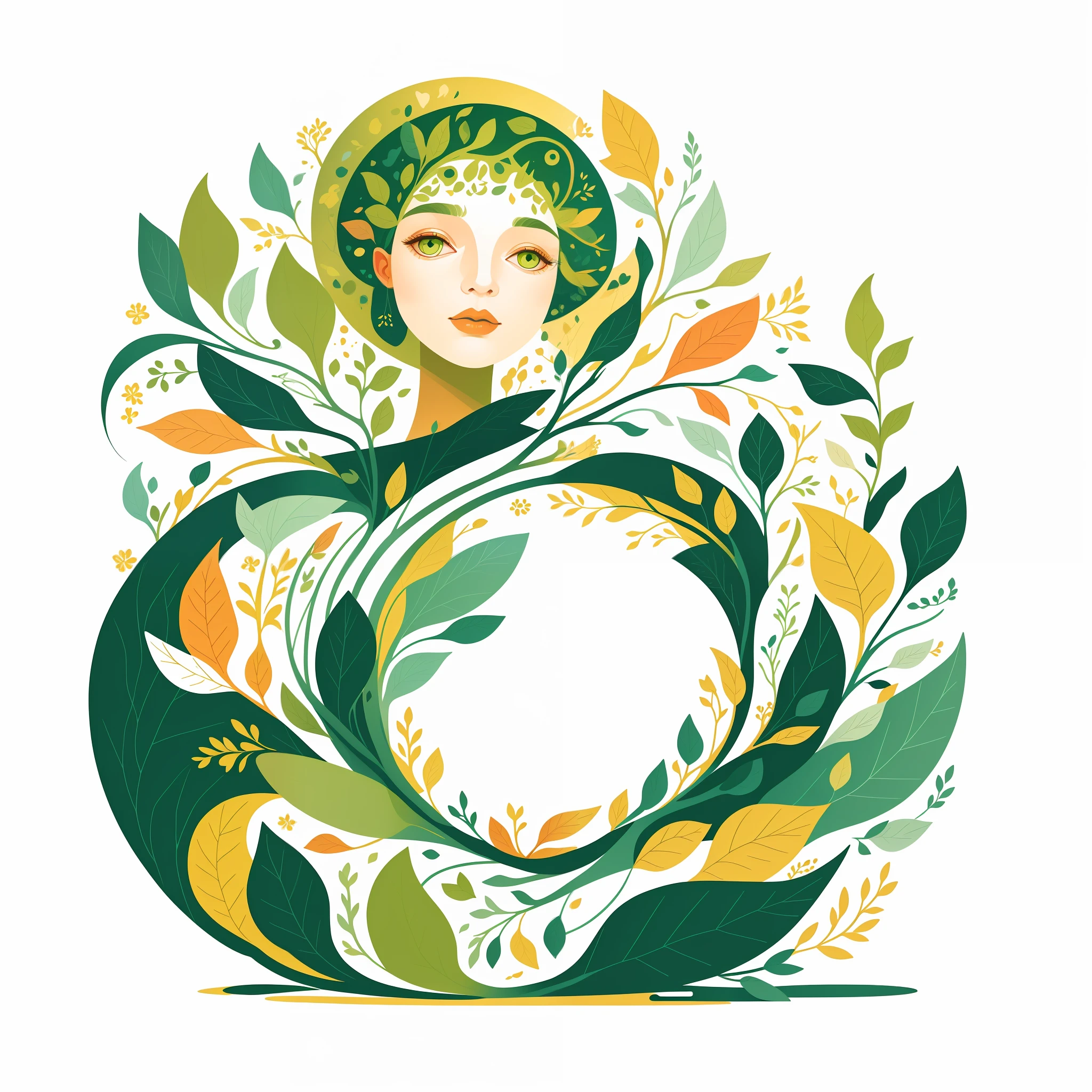 (Illustration:1.3) greenman design, isolated on empty pure white background(3)(by Artist Anna Dittman:1), (((masterpiece))), (((best quality))),((an extremely delicate and beautiful)), flat illustration